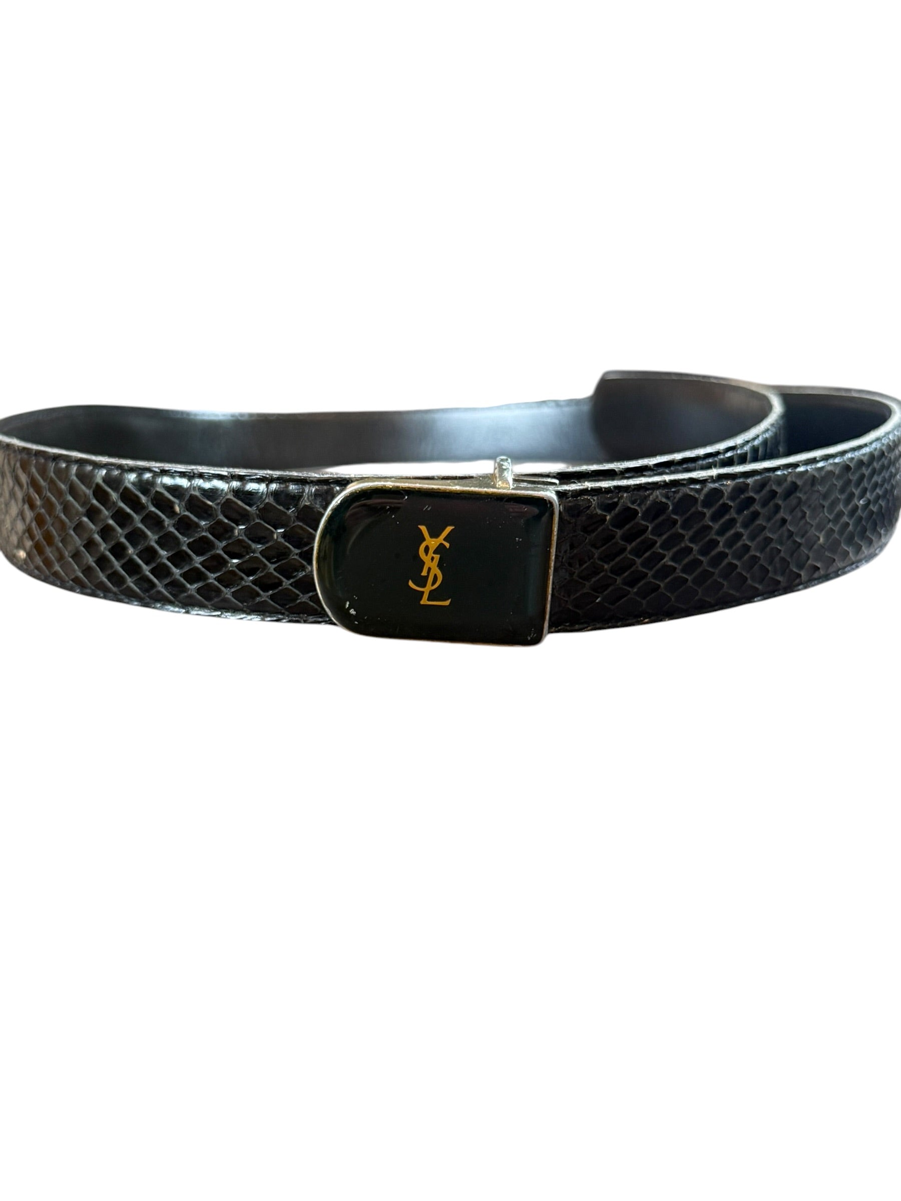 Yves Saint Laurent Croc Effect Belt - Black