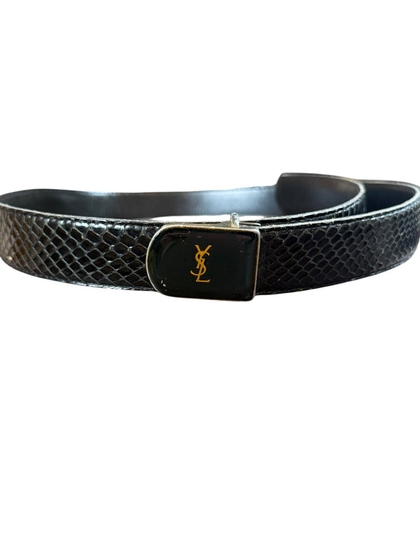 Yves Saint Laurent Croc Effect Belt - Black
