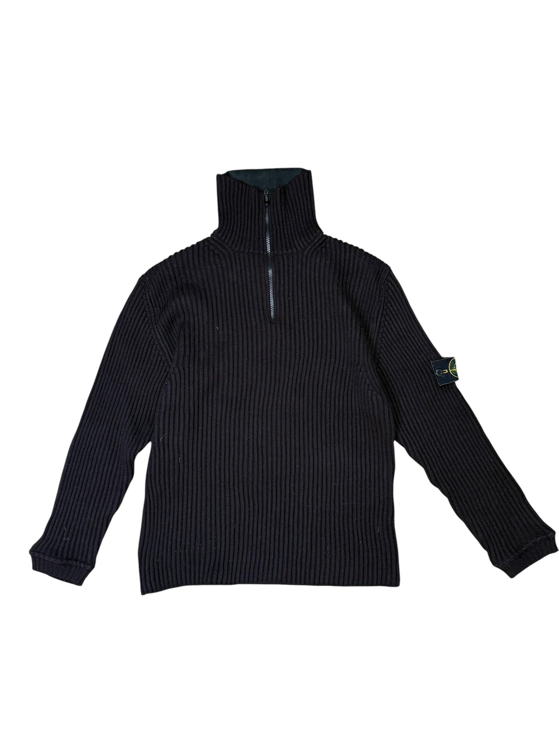 Stone Island 2000s Quarter Zip Knit Jumper - Burgundy - Size L