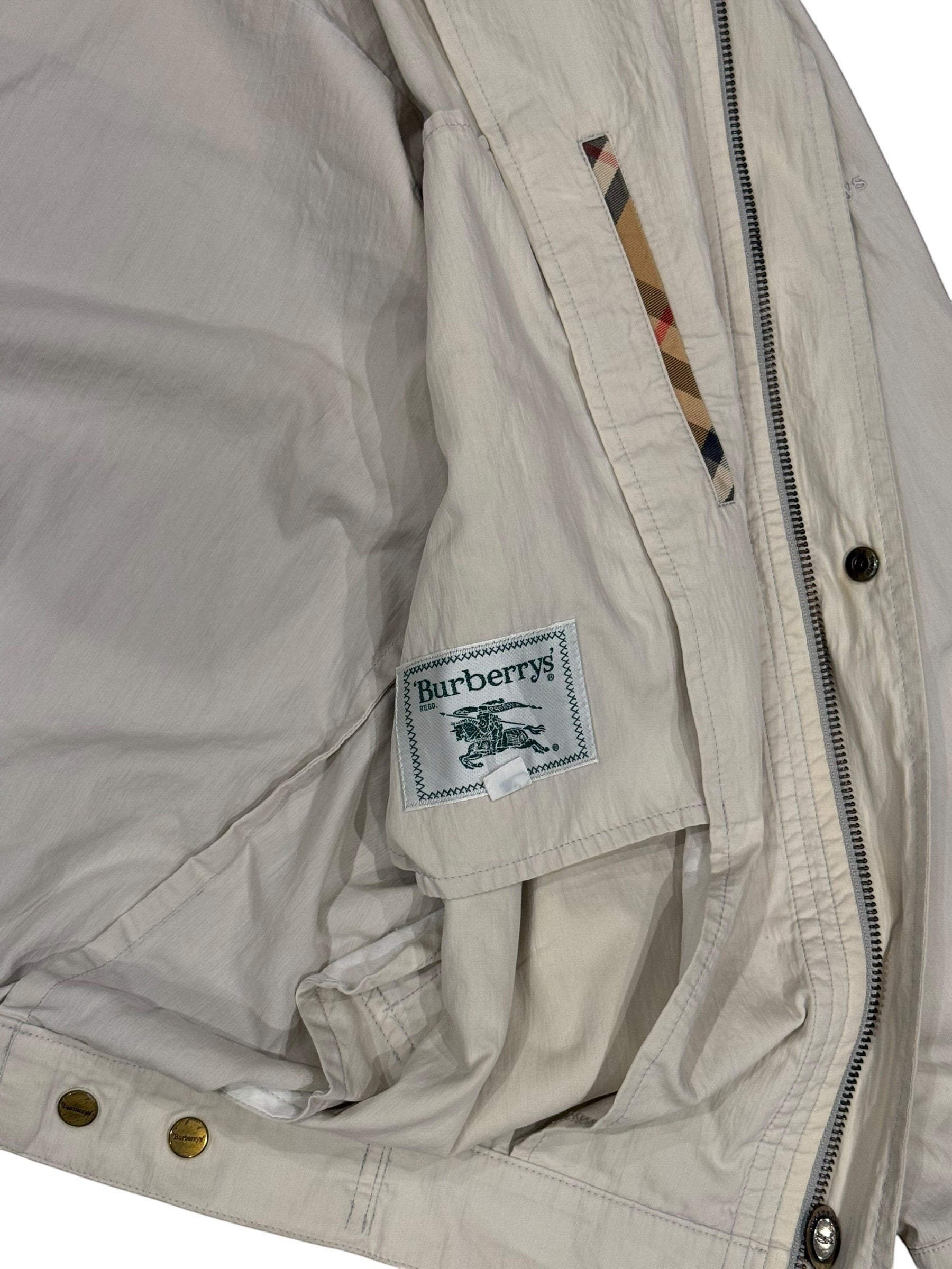 Archive No. 9 beige Burberry bomber jacket, vintage, lightweight, size Small. Features iconic check detail.