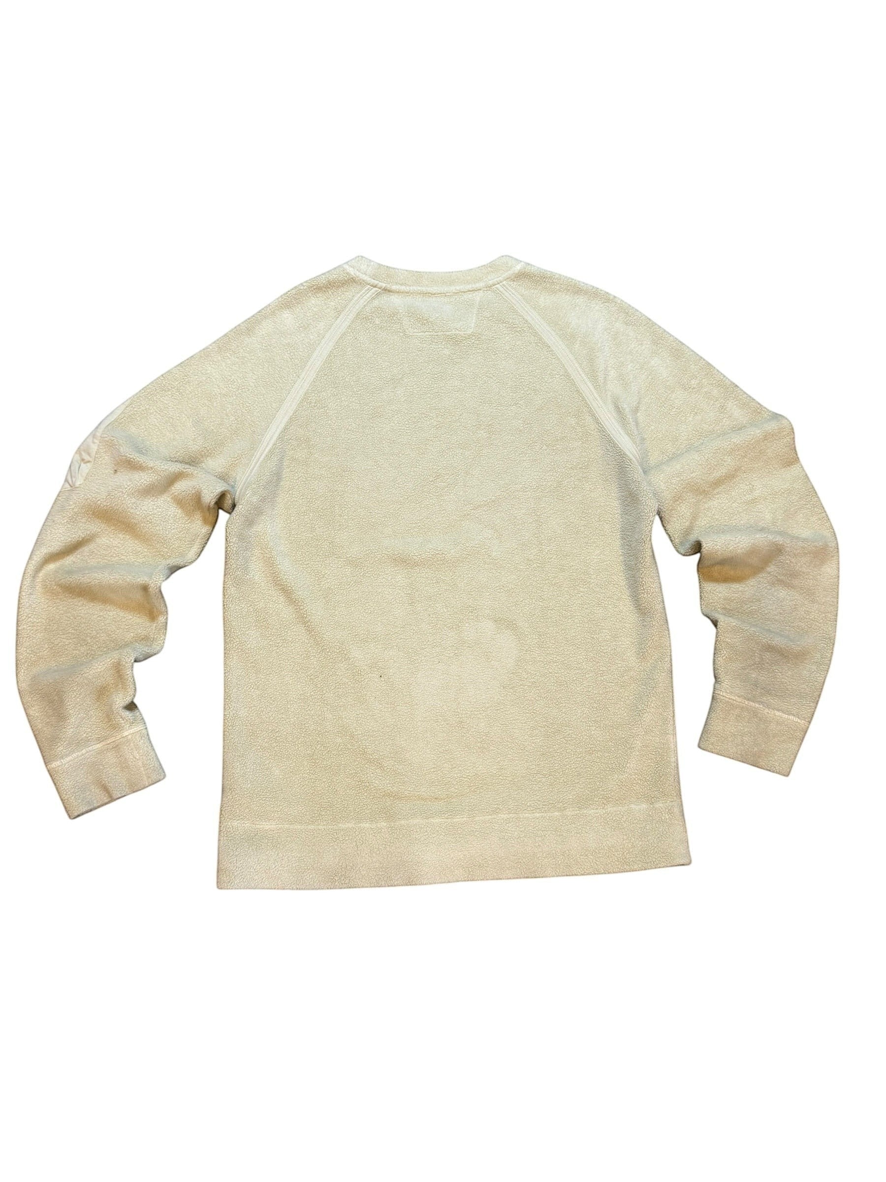 Archive No. 9 beige fleeced C.P. Company sweatshirt with lens detail on arm. Regular fit, size Medium.