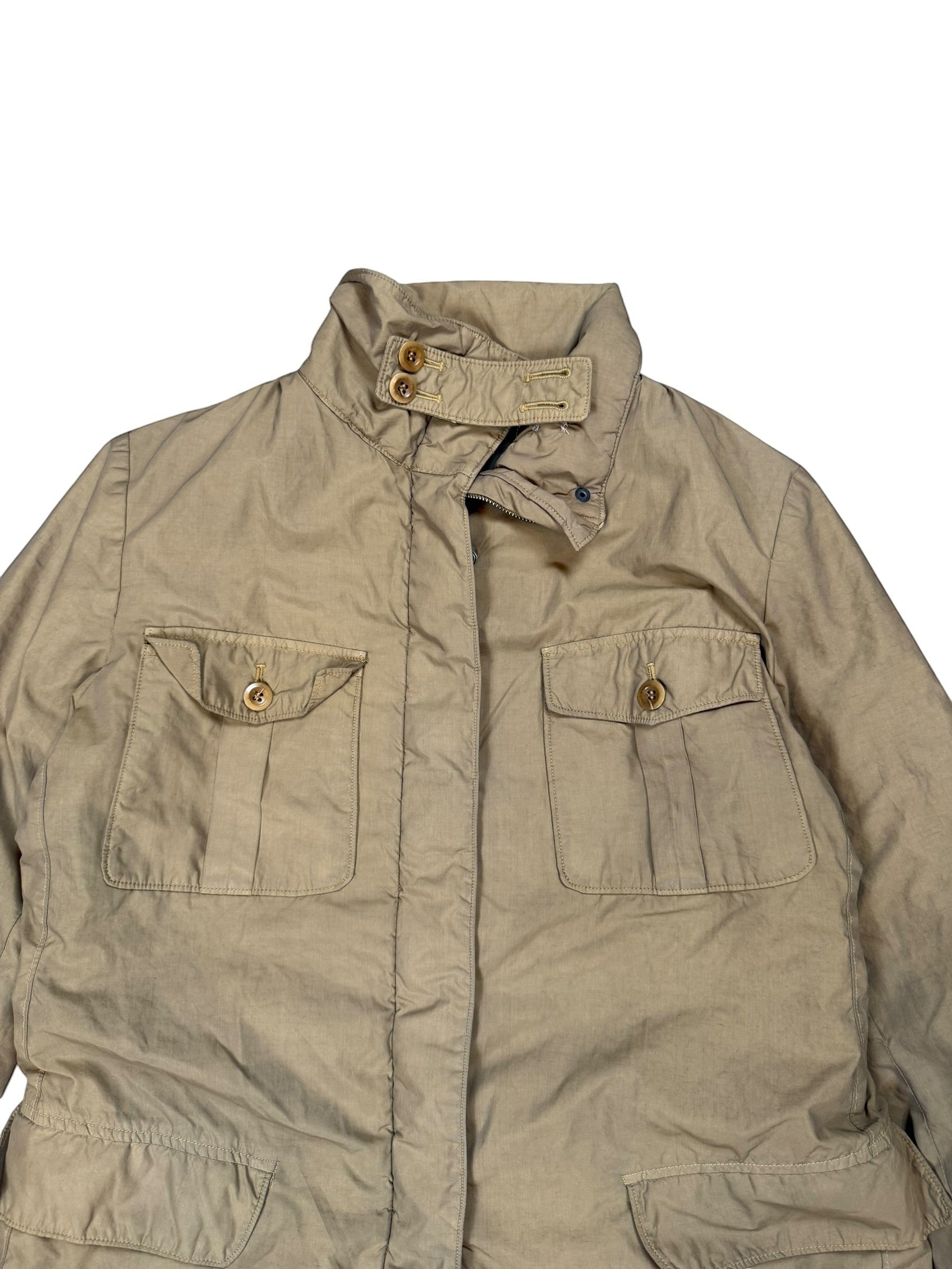 Archive No. 9 beige C.P. Company Donna 2002 jacket, size XS, with quilted interior, windproof and waterproof features.