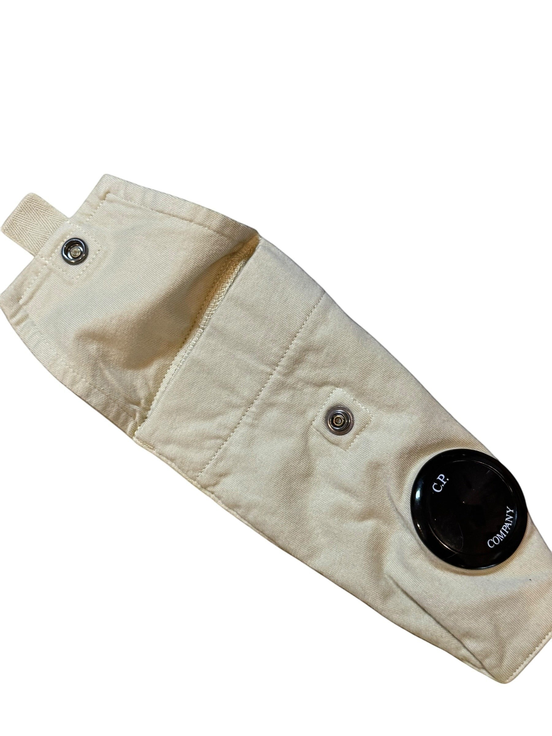 Archive No. 9 beige fleeced cotton jumper with iconic C.P. Company lens detail on the arm.