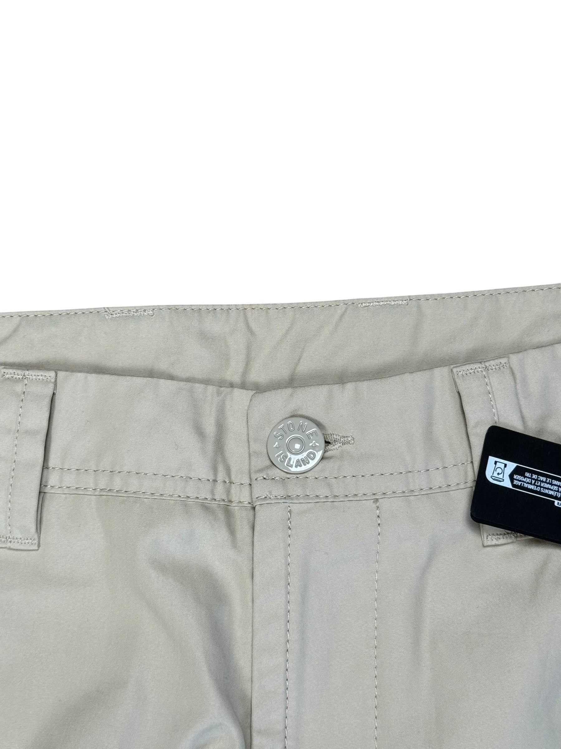 Archive No. 9 beige 100% cotton Stone Island cargo trousers with ghost badge and multi-pocket design. Size W31.