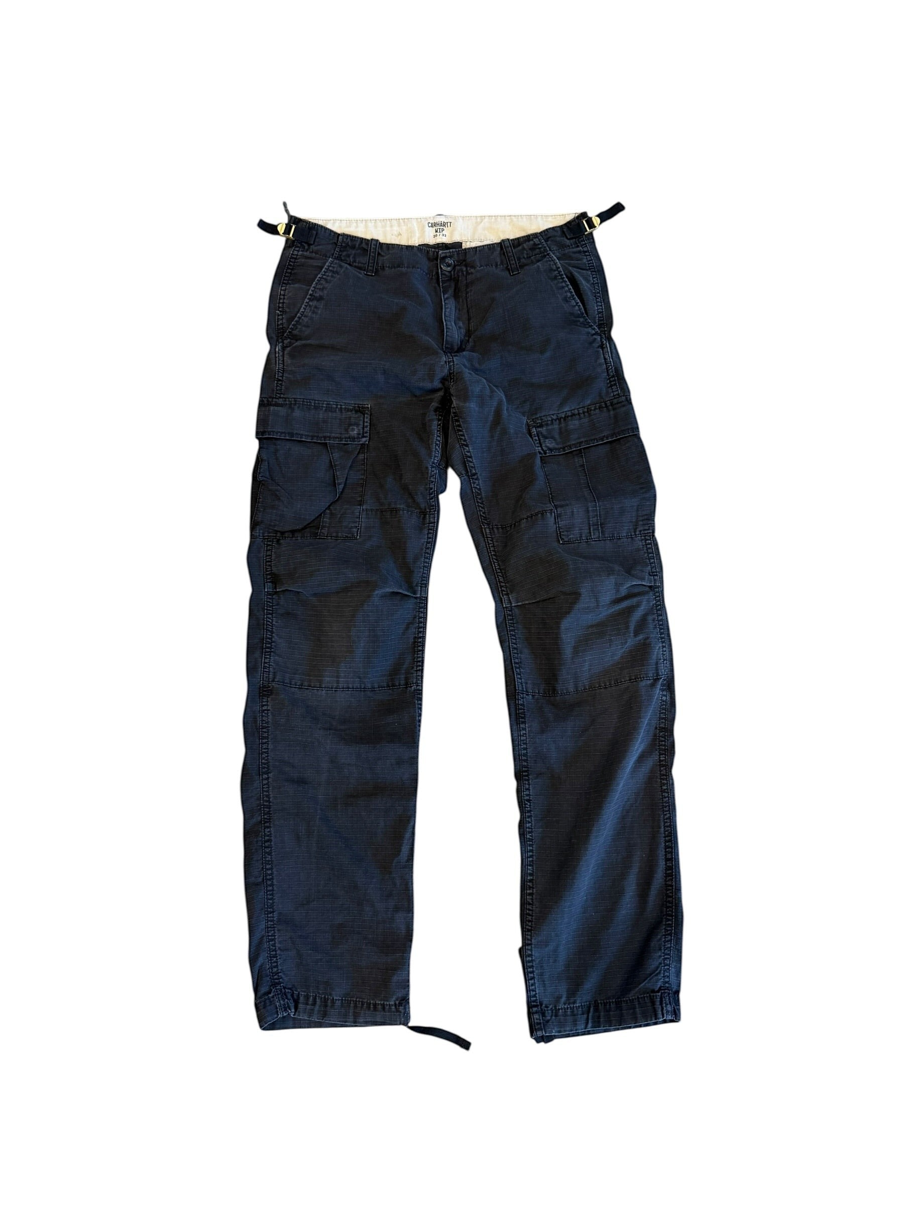 Archive No. 9 black Carhartt cargo pants with multiple pockets and adjustable cuffs, size 30/32.