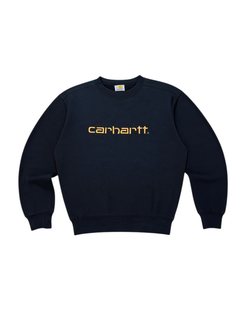Archive No. 9 black Carhartt Crew Neck sweater with embroidered orange logo, size Small.
