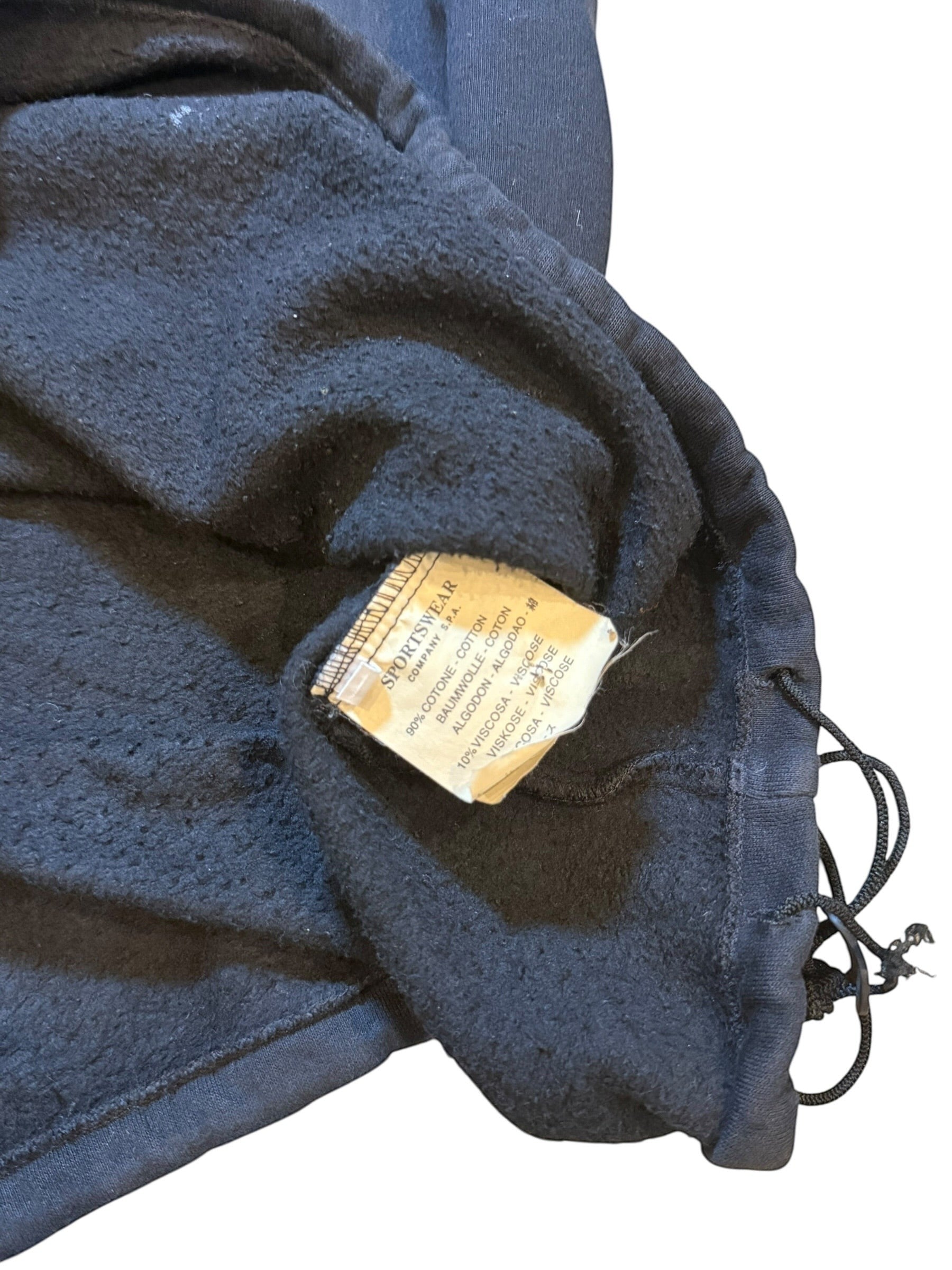 Archive No. 9 black C.P. Company Quarter Zip jumper, size Large, made in Italy from cotton and viscose blend with adjustable drawstrings.