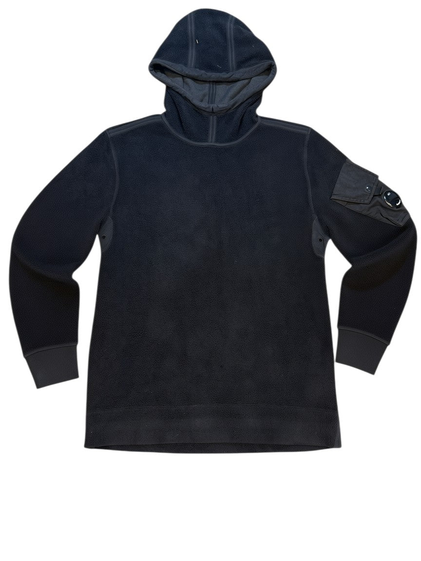 Archive No. 9 black fleeced C.P. Company hoodie, size Medium, with iconic arm badge and regular fit.