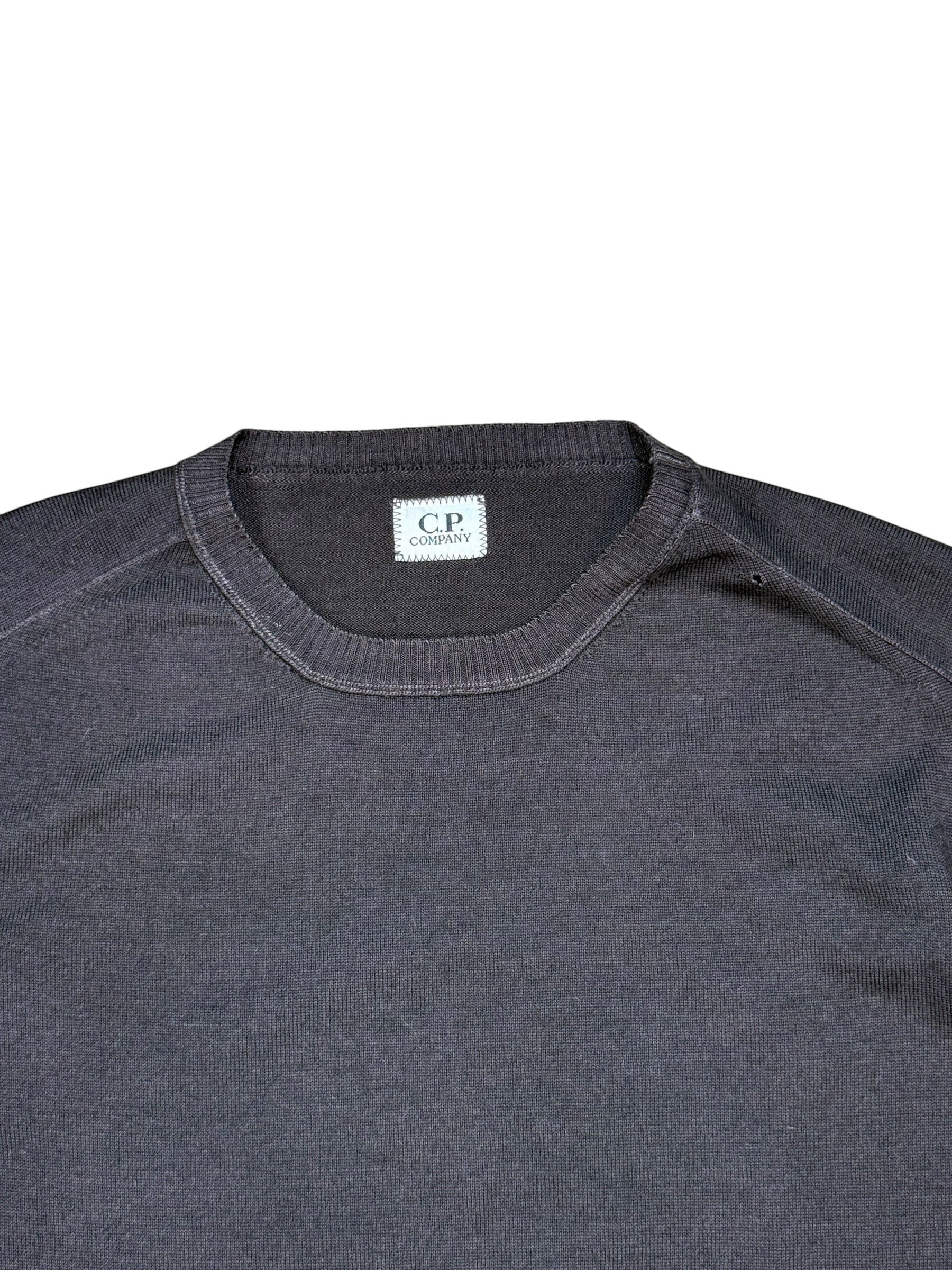 Archive No. 9 black C.P. Company 100% cotton lightweight knit jumper, size M, with a small hole on the front shoulder.