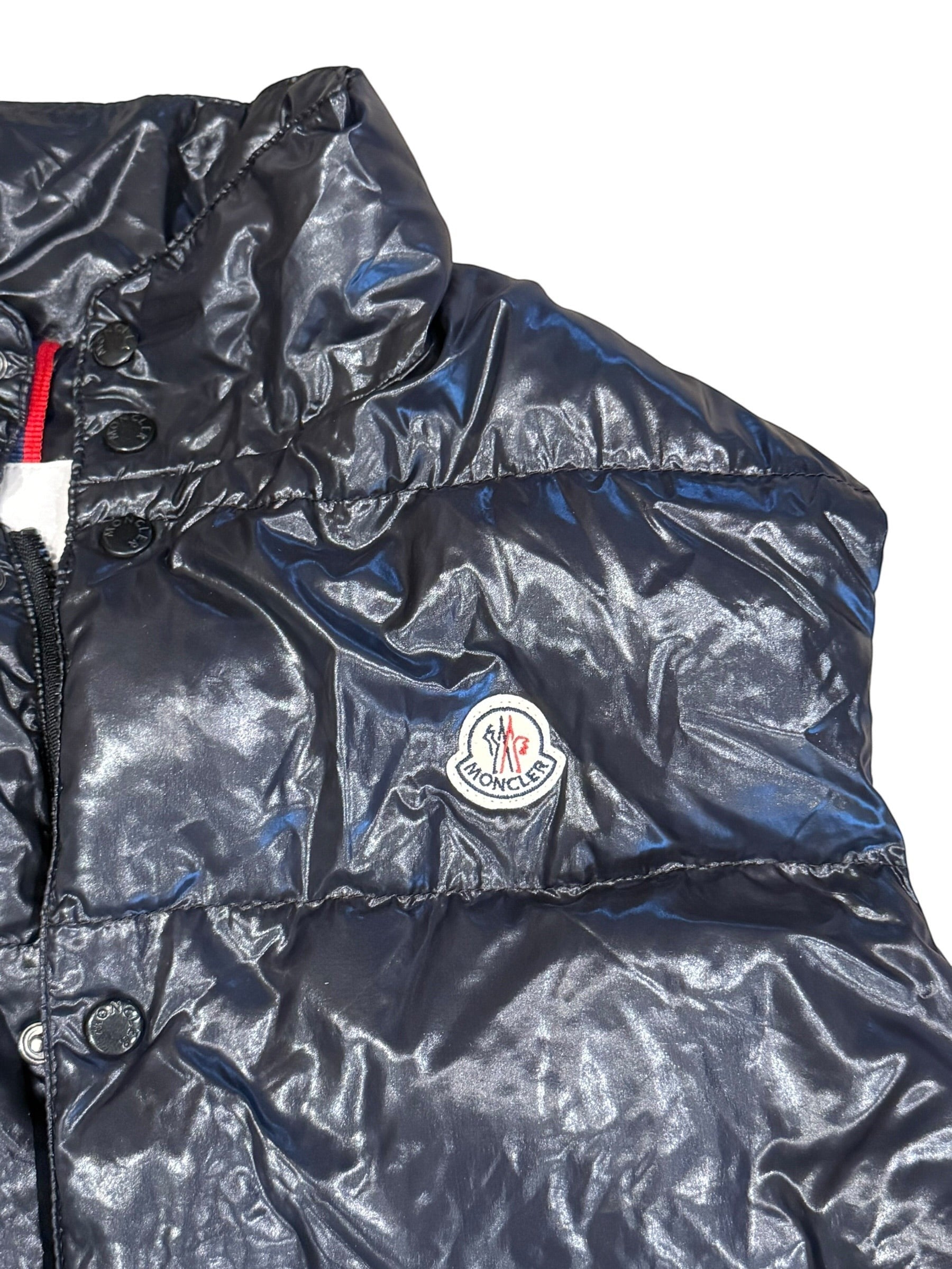 Archive No. 9 black down-filled Moncler gilet, size XL, with signature logo patch.