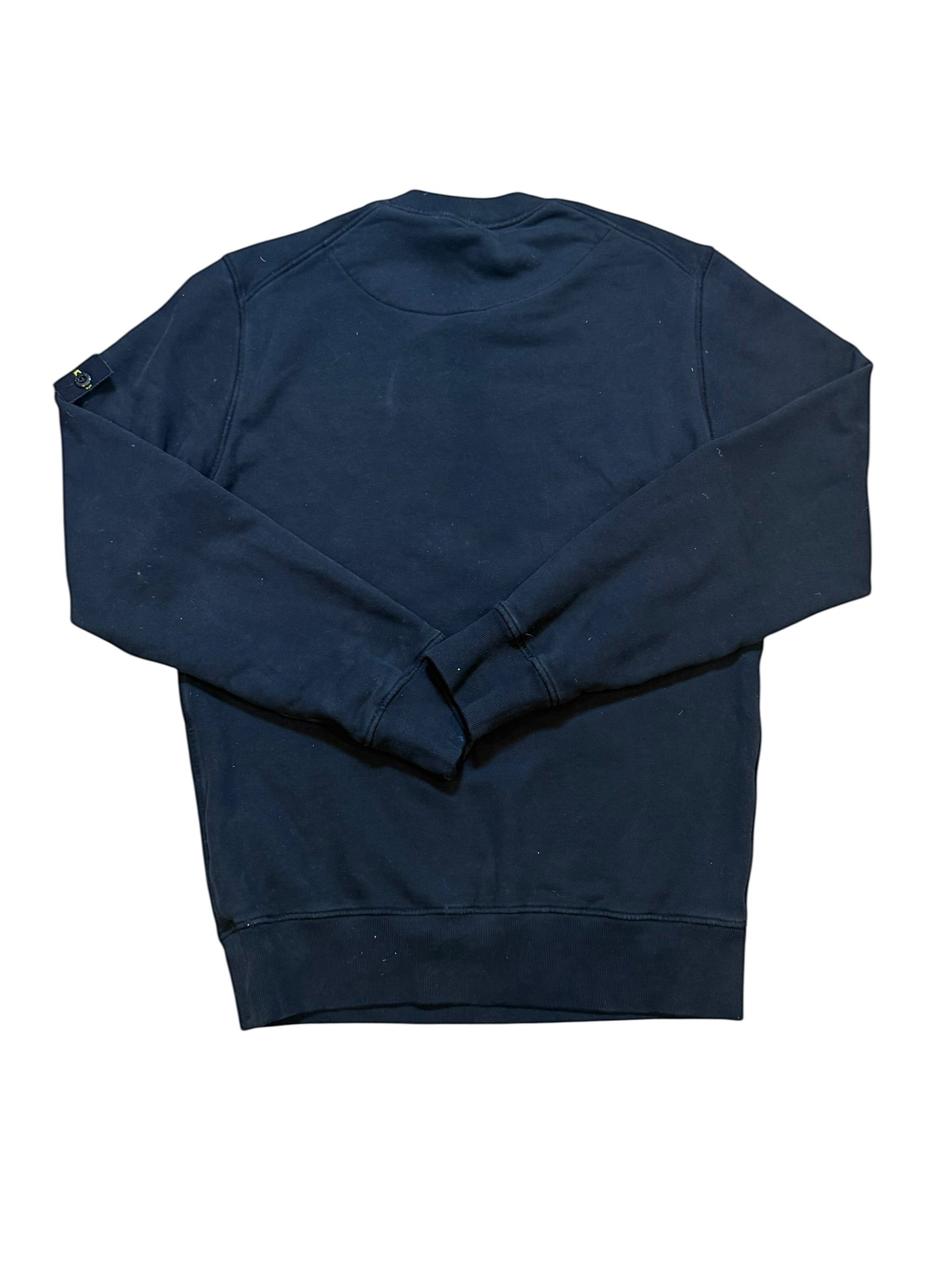 Archive No. 9 black Stone Island Crew Neck sweater, size S, with fleece interior and iconic compass badge on the arm.