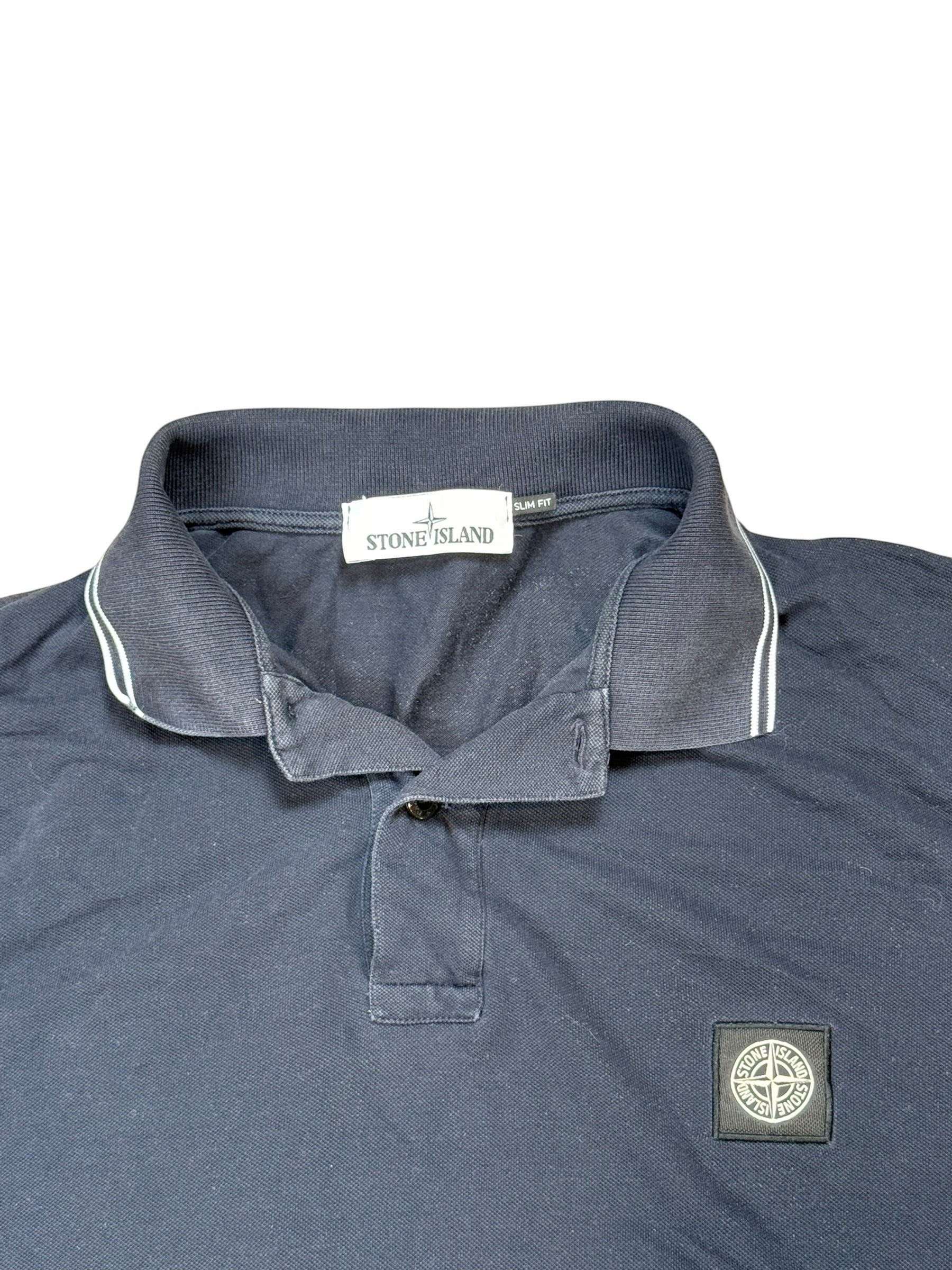Archive No. 9 black 100% cotton Stone Island polo shirt with compass logo on chest and slim fit. Size XL.