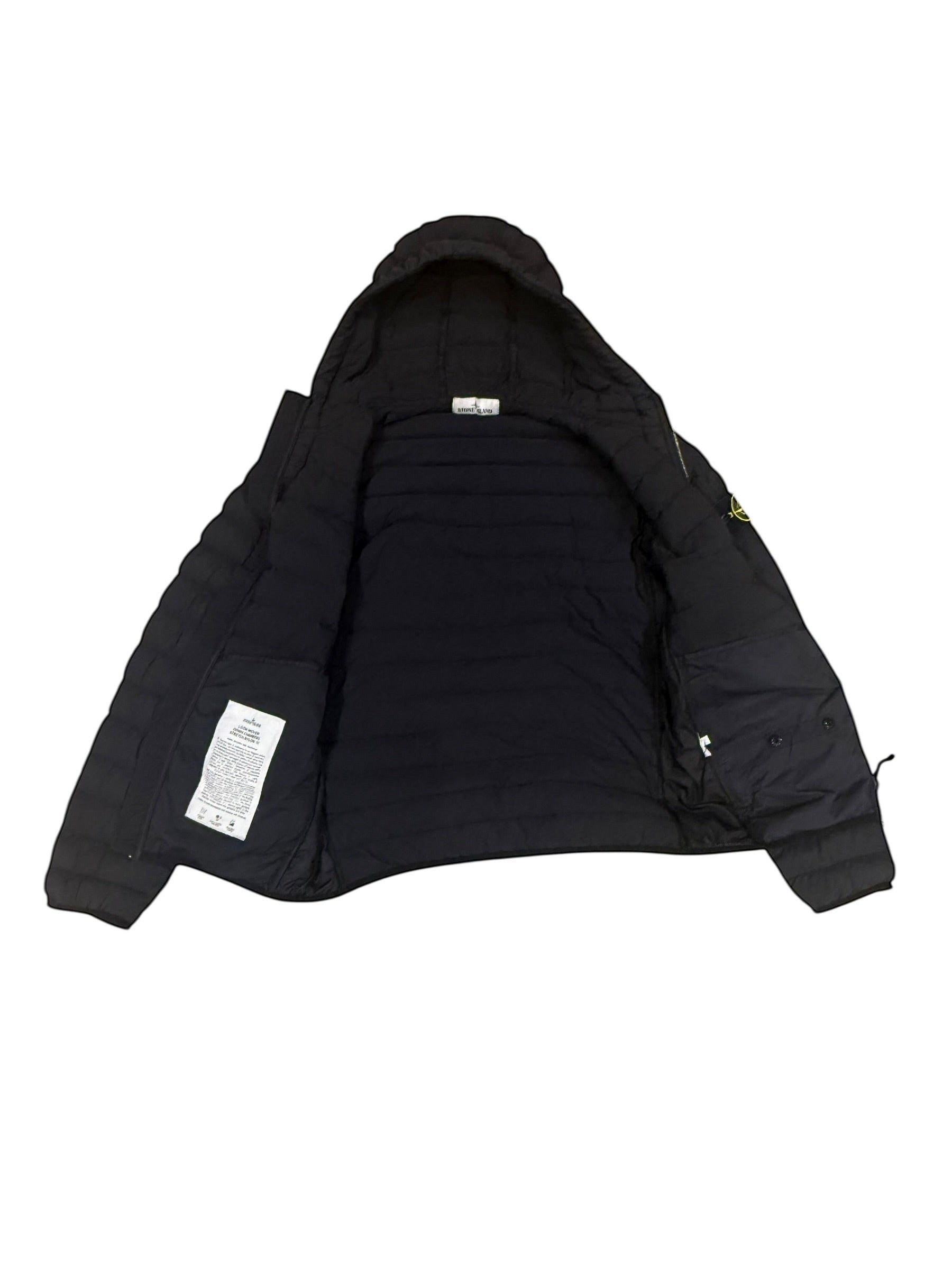 Archive No. 9 black down-filled puffer jacket with hood, size Small. Lightweight insulation.