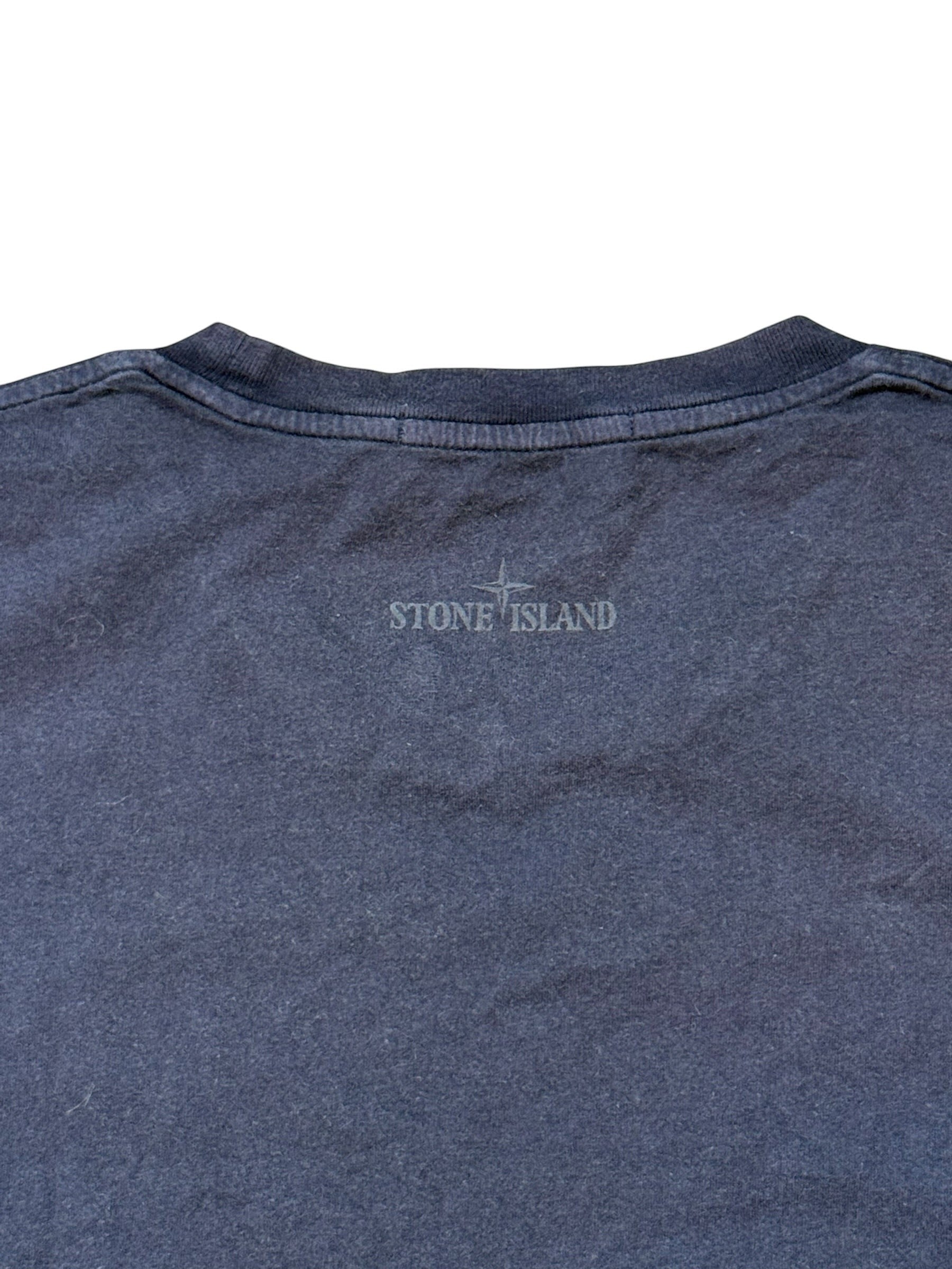 Archive No. 9 black 100% cotton Stone Island t-shirt with reflective spell out on the front. Size L.