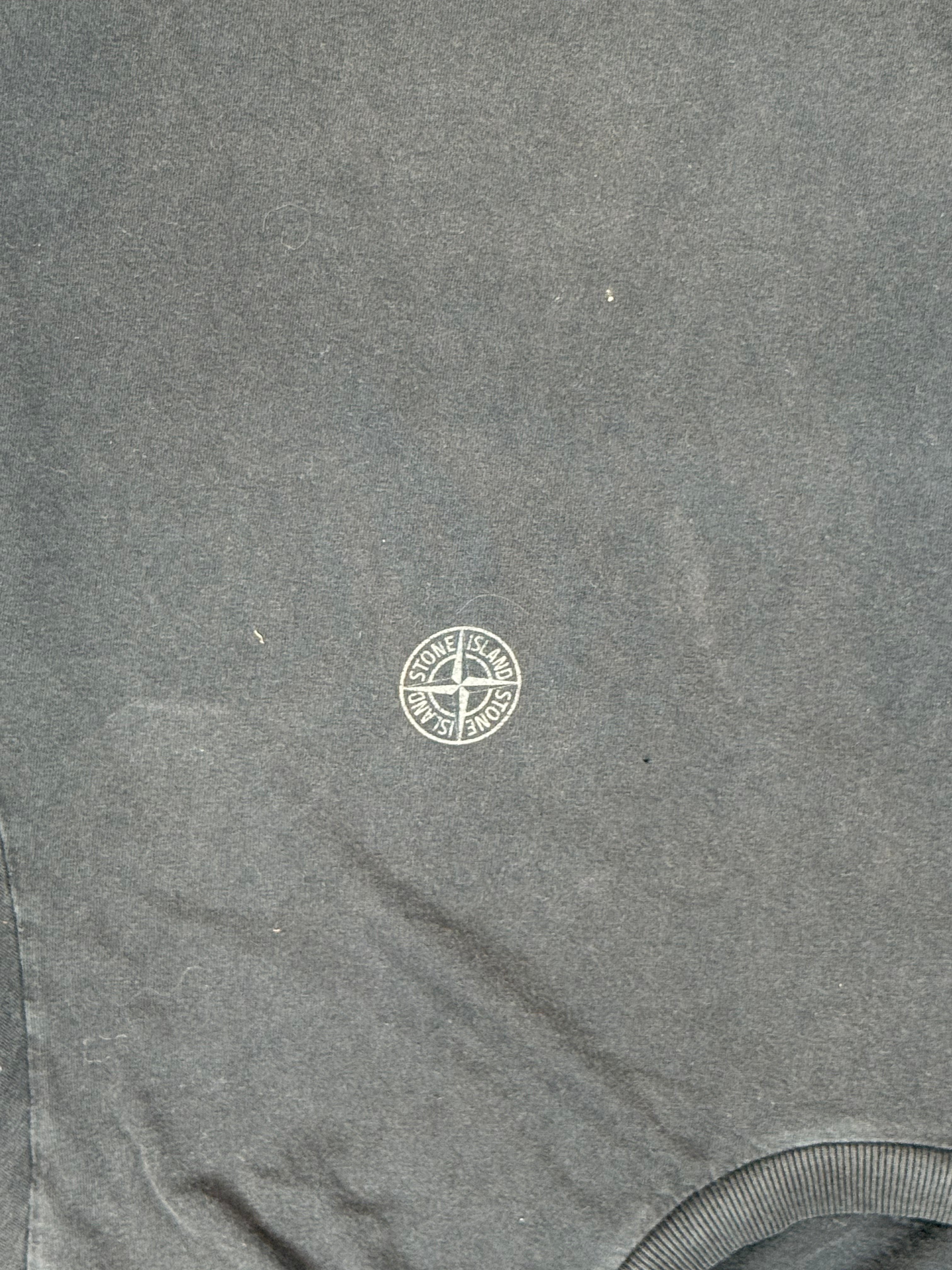 Archive No. 9 black 100% cotton Stone Island t-shirt with compass logo and camo print on back, size XXL.