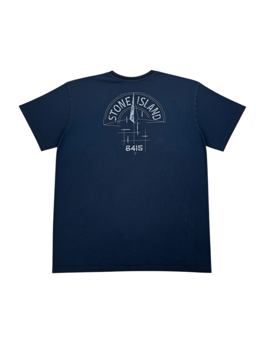 Archive No. 9 black 100% cotton Stone Island t-shirt with camo print design on back, size XXL.
