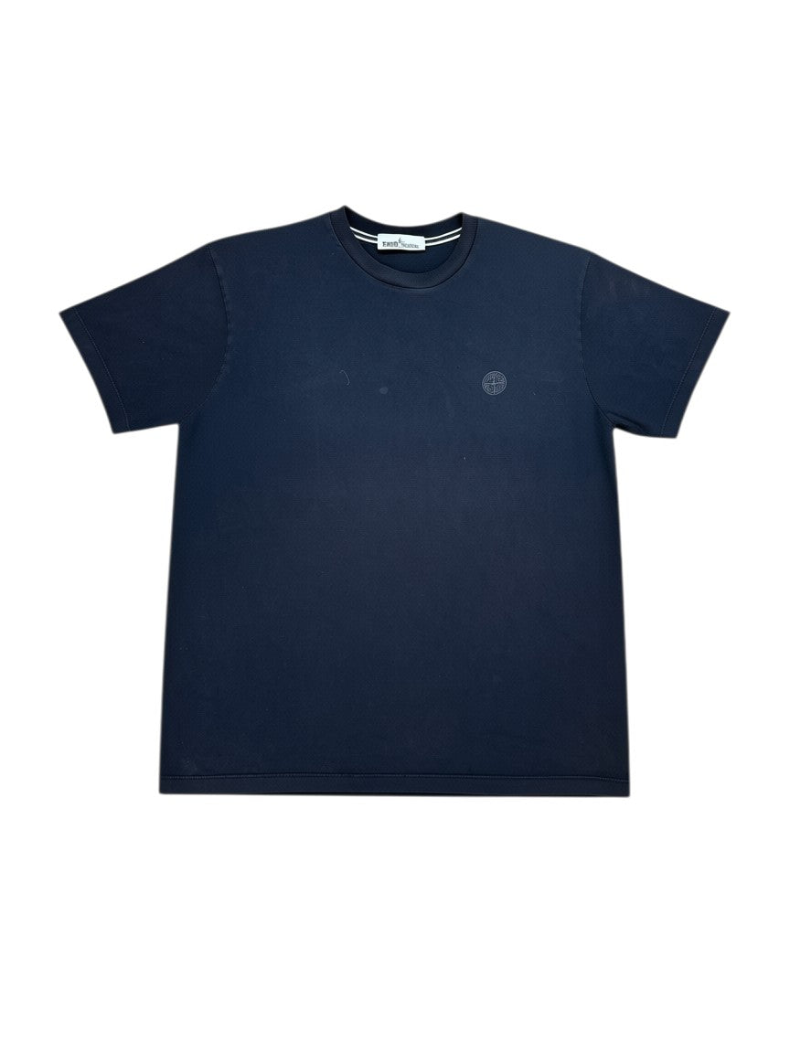 Archive No. 9 black 100% cotton Stone Island t-shirt with a small chest logo and camo print on the back. Size XXL.