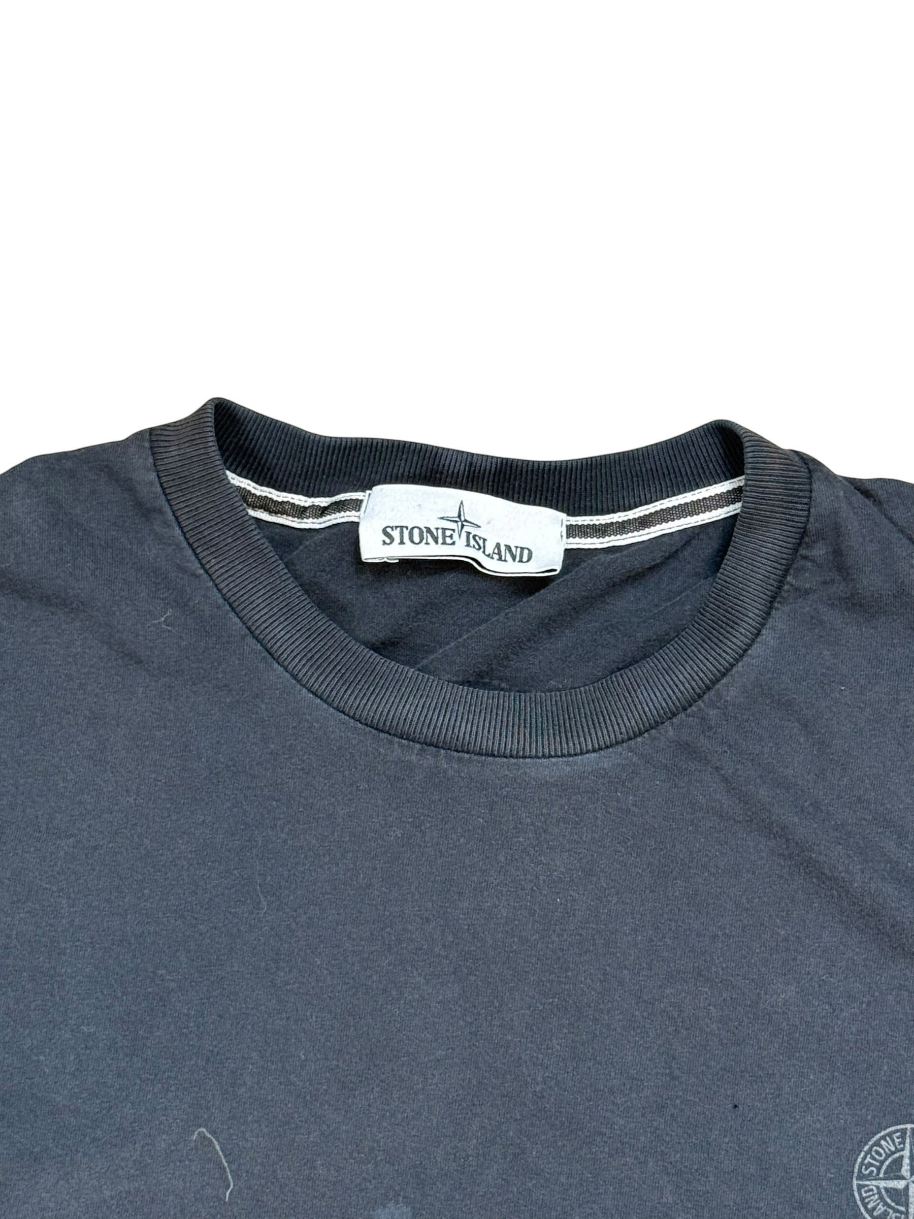 Archive No. 9 black 100% cotton Stone Island t-shirt with camo print on back, size XXL.