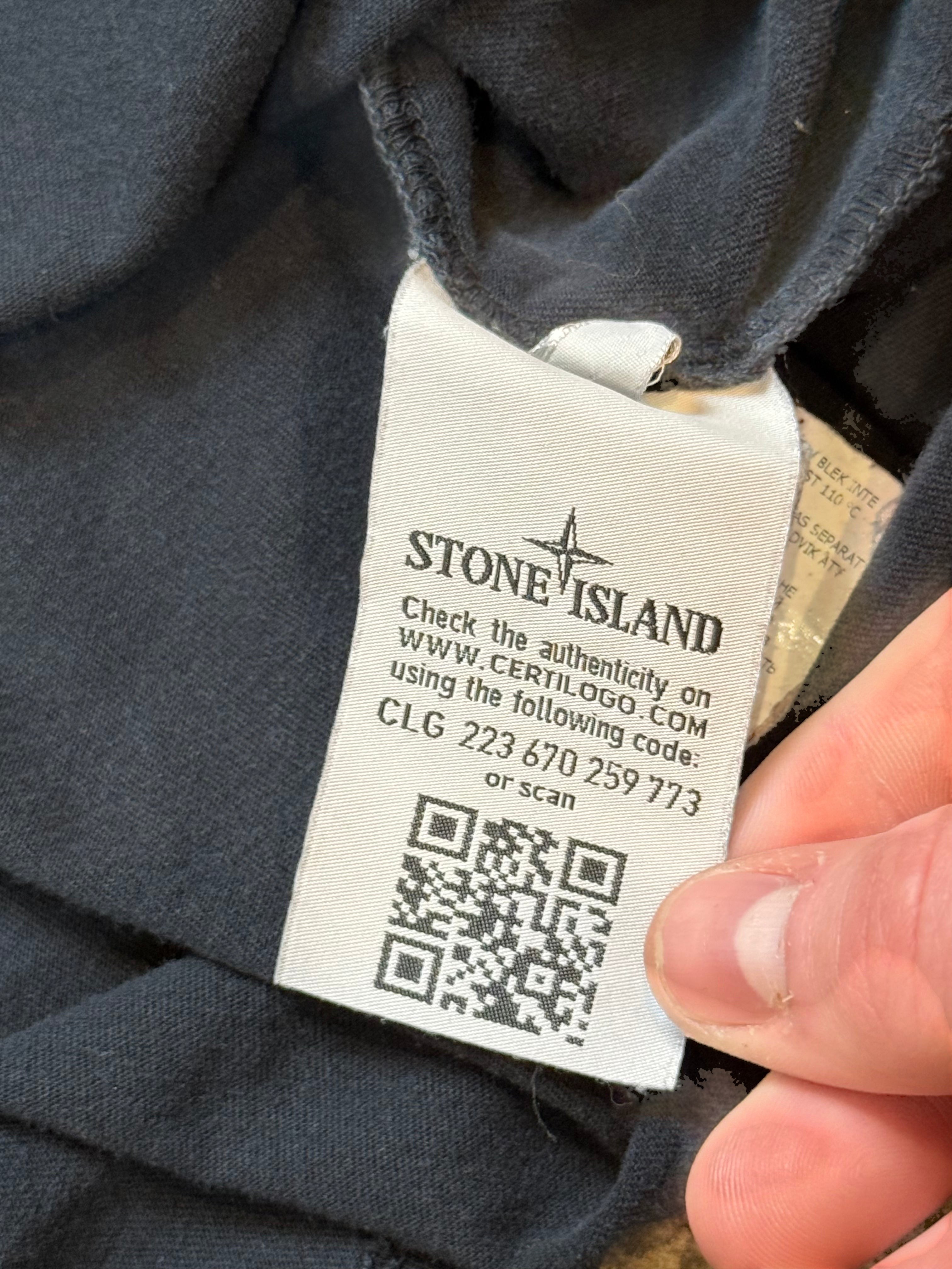 Archive No. 9 black 100% cotton Stone Island t-shirt with camo print on back, size XXL.