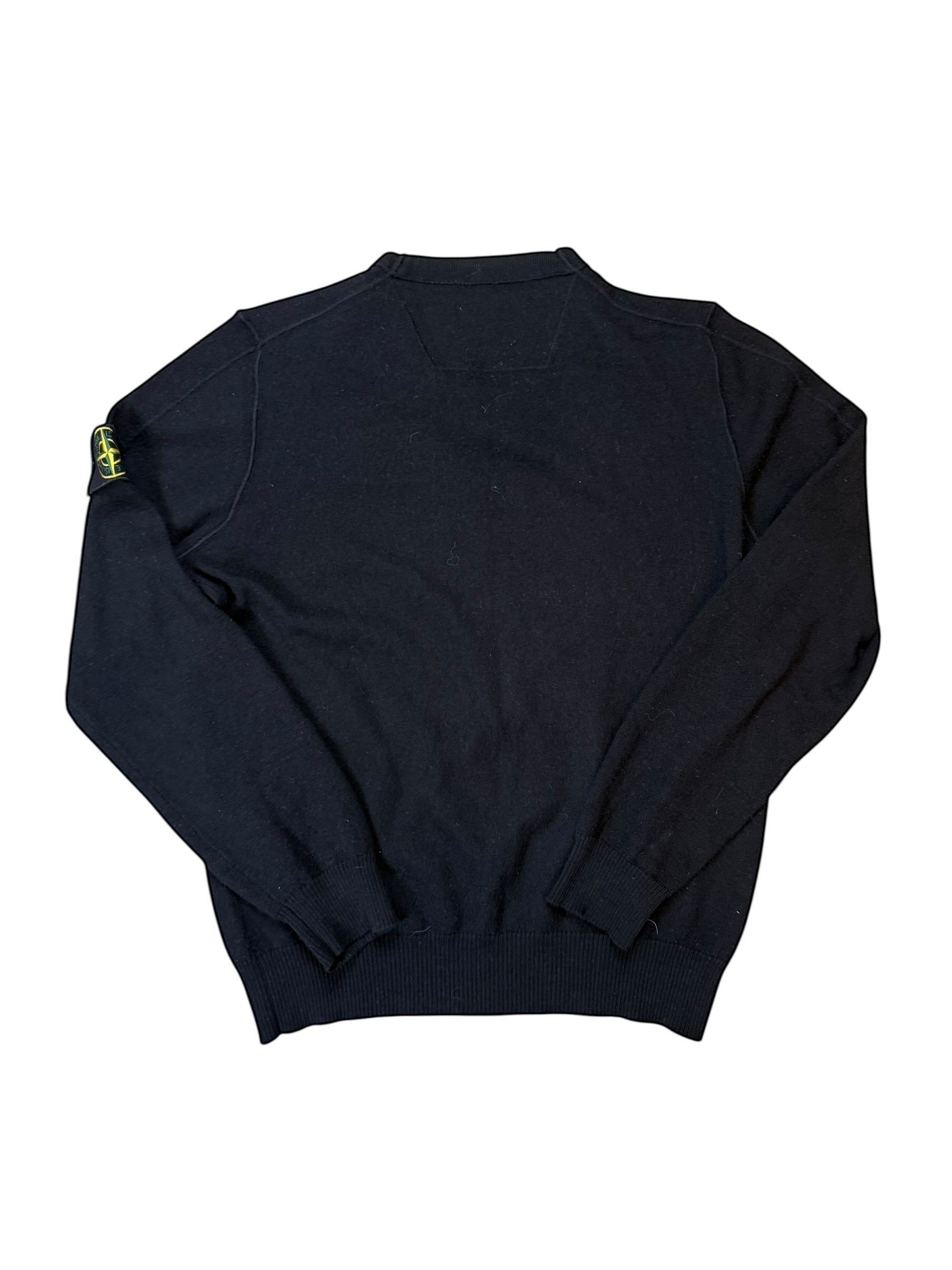 Archive No. 9 black 100% wool Stone Island jumper with compass badge on sleeve, size L.