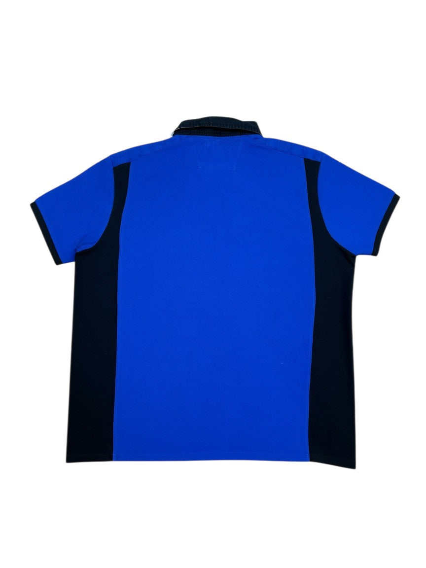 Archive No. 9 blue and black colorblock short sleeve polo shirt with iconic large horse badge, size XL