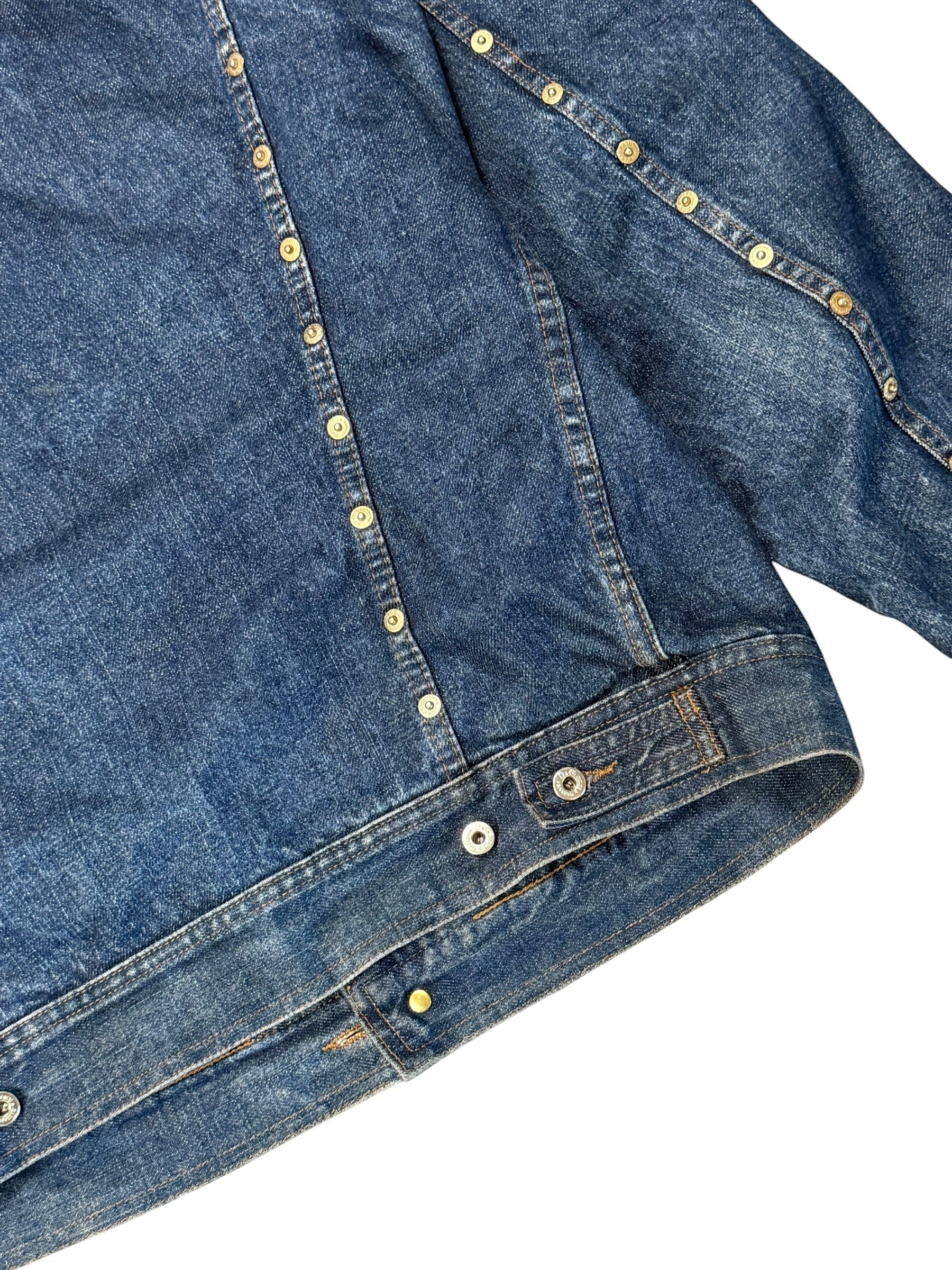 Archive No. 9 blue 100% cotton Dolce & Gabbana denim jacket with button-up front and chequered interior.