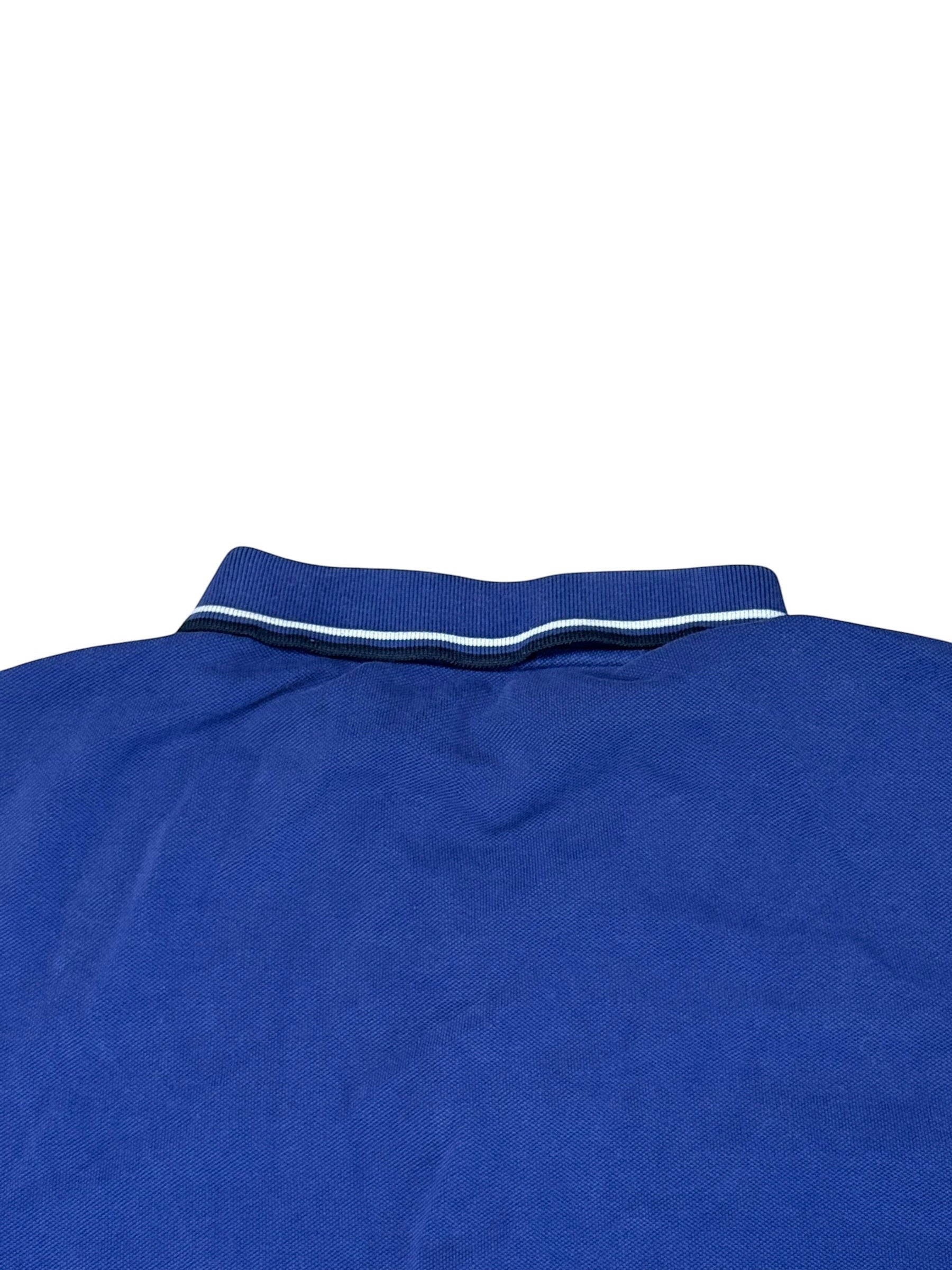 Archive No. 9 blue 100% cotton Prada Sport polo shirt with striped collar, size L.