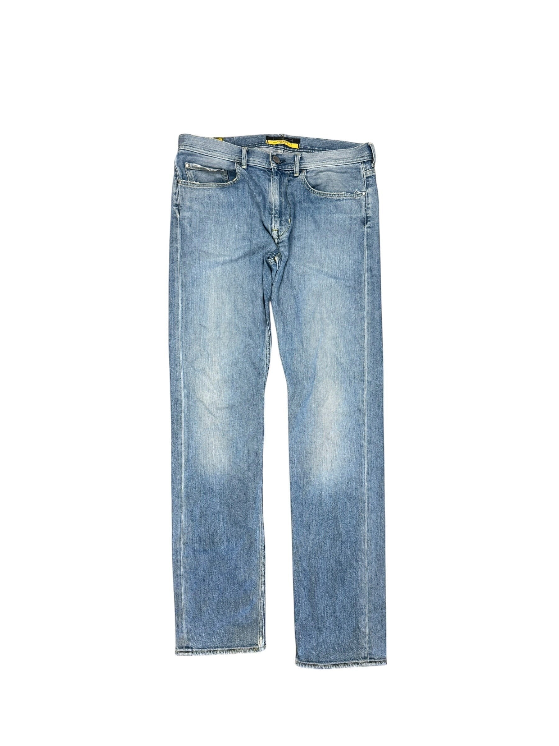 Archive No. 9 vintage blue 100% cotton Stone Island jeans, size W34, straight cut fit, with branded buttons.