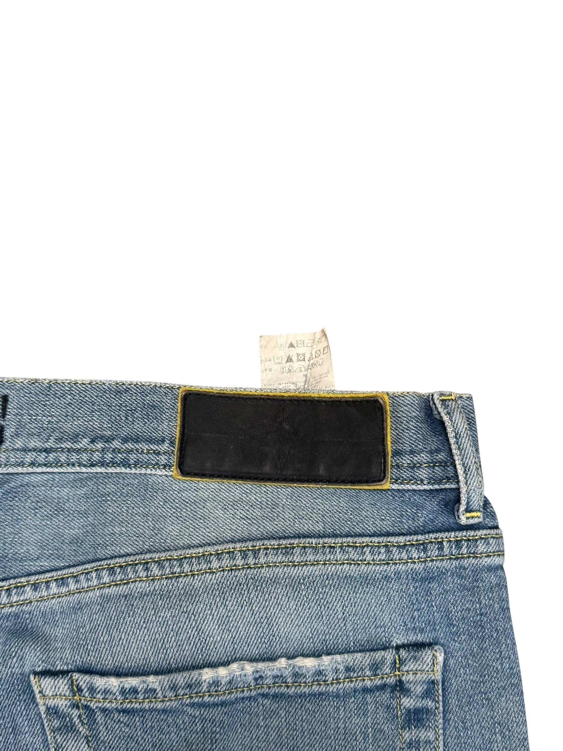Archive No. 9 vintage blue 100% cotton Stone Island jeans, size W34, straight cut fit, with branded buttons and distressed details.