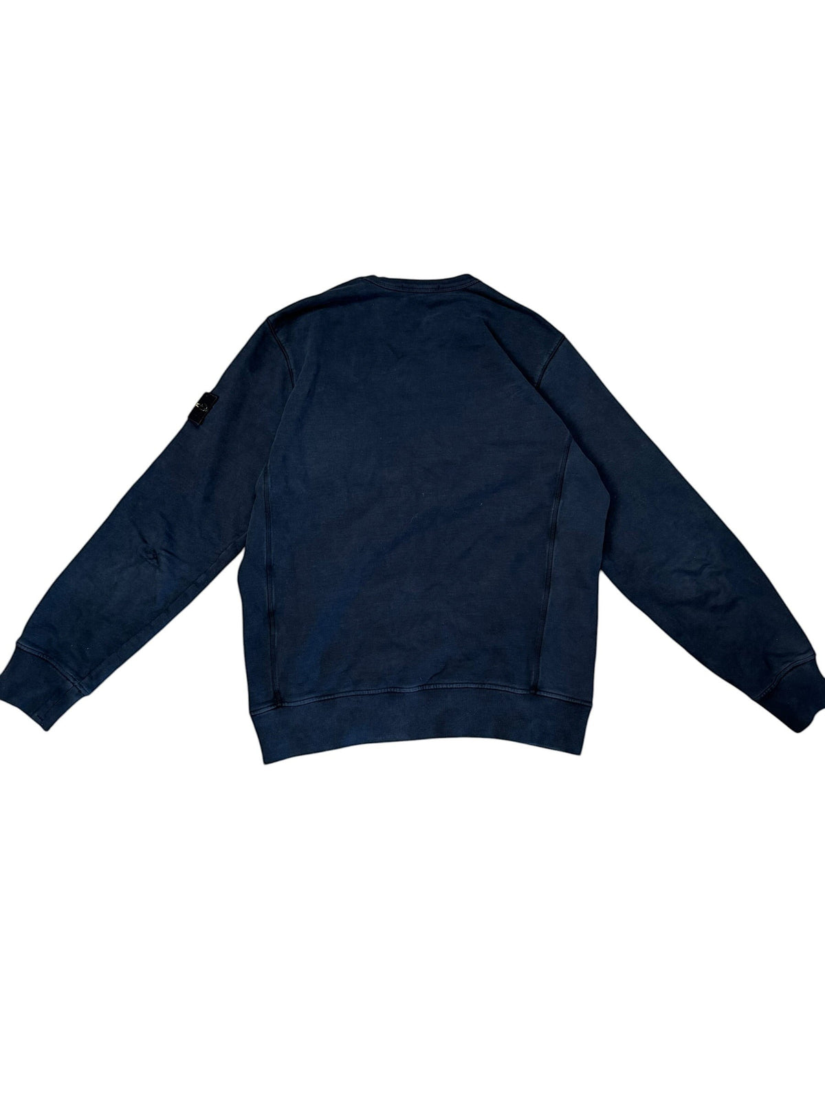 Archive No. 9 blue 100% cotton Stone Island crew neck jumper with compass badge on arm, size L.