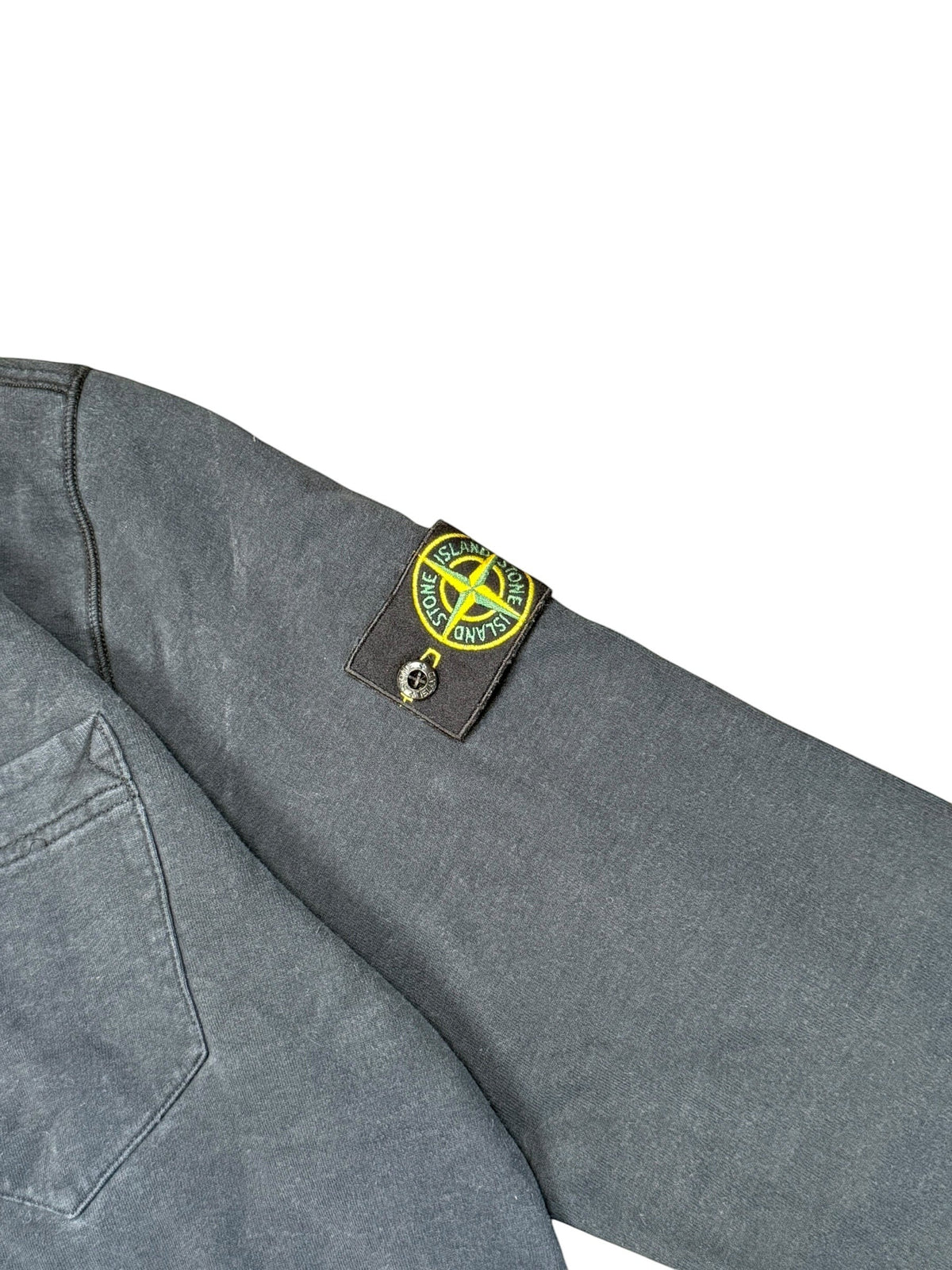 Archive No. 9 blue 100% cotton Stone Island crew neck jumper with iconic compass badge on arm, size L.