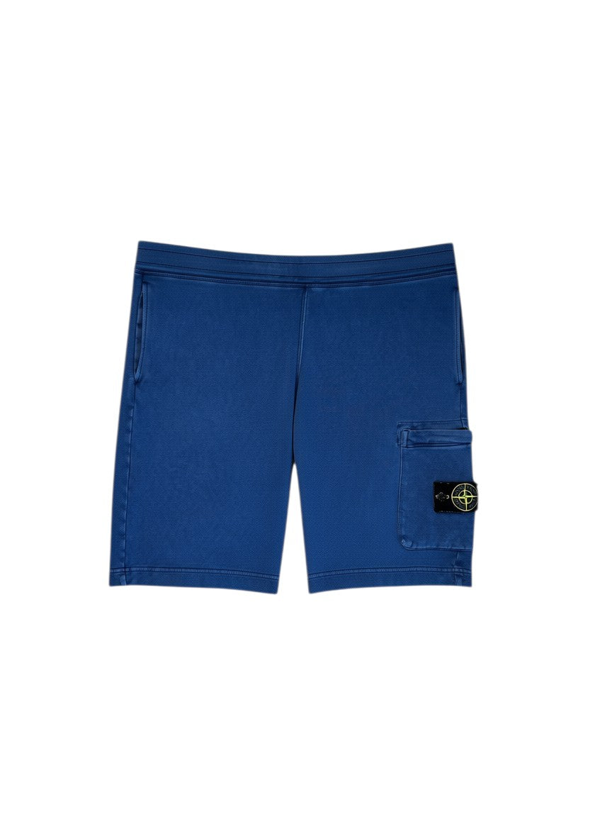 Archive No. 9 blue 100% cotton Stone Island shorts with compass logo on leg and drawstring waist. Size L, fits XL.