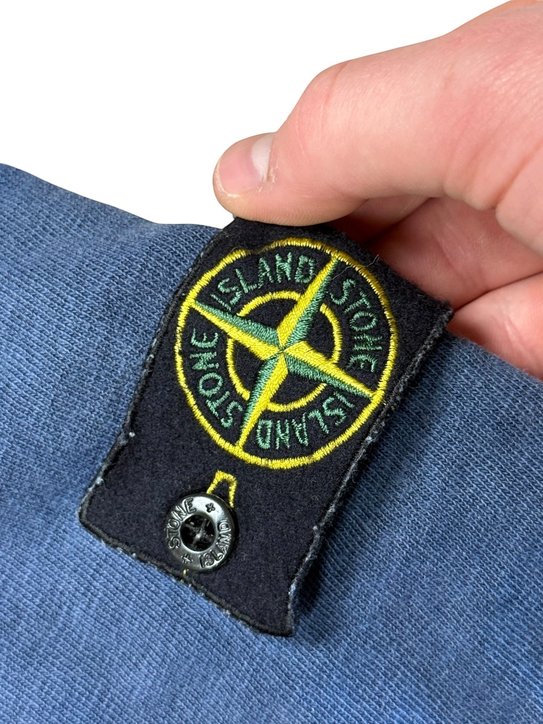 Archive No. 9 blue 100% cotton Stone Island shorts with compass logo badge and drawstring waistband. Size L, fits XL.
