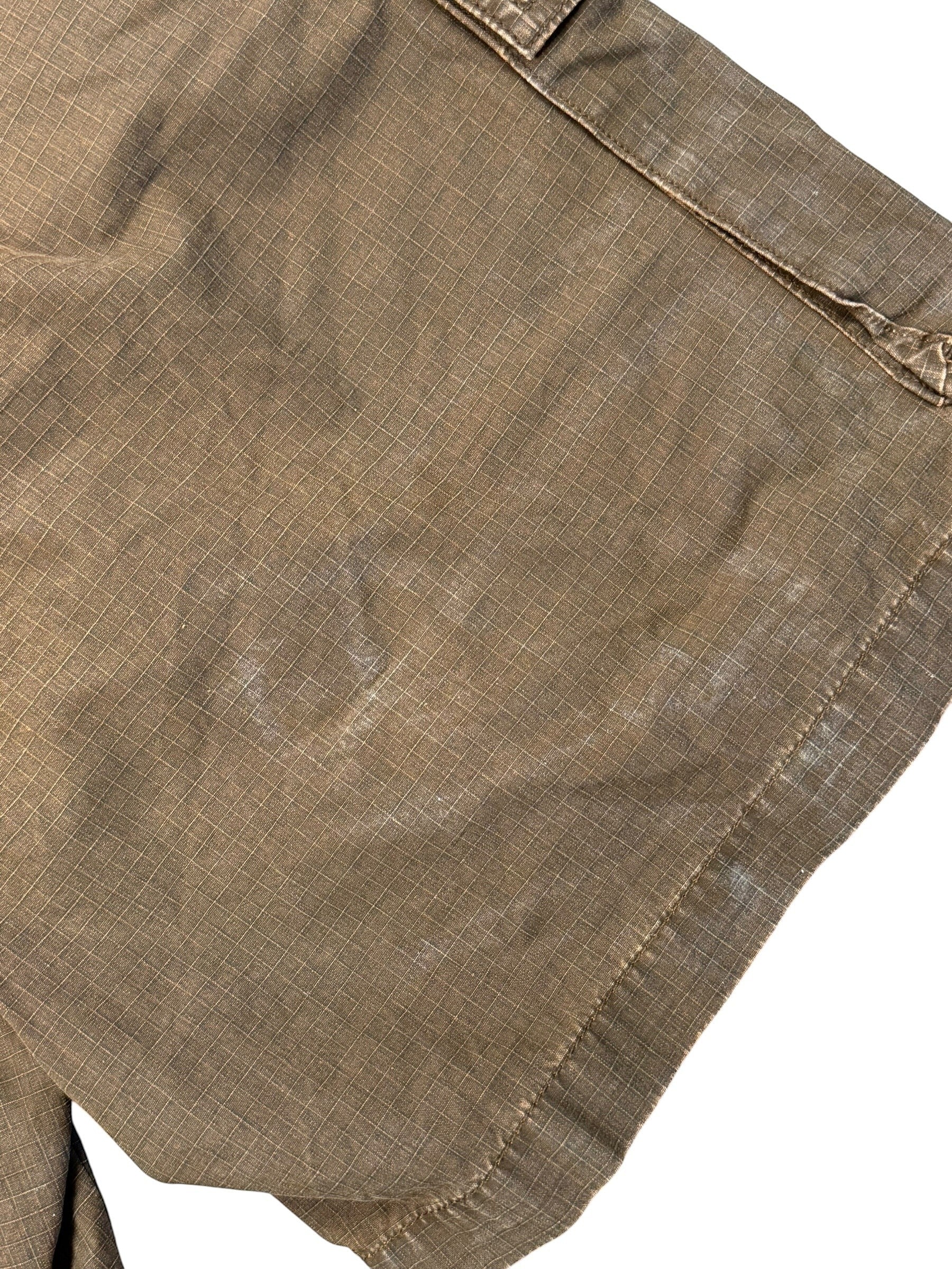 Archive No.9 brown technical fabric shorts with adjustable belt buckle and utility pockets. Regular fit, size XL.