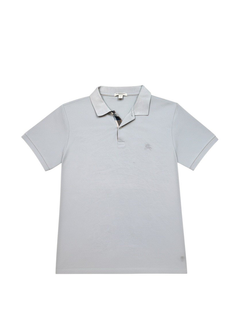 Archive No.9 vintage Burberry grey cotton polo shirt with signature check collar detail