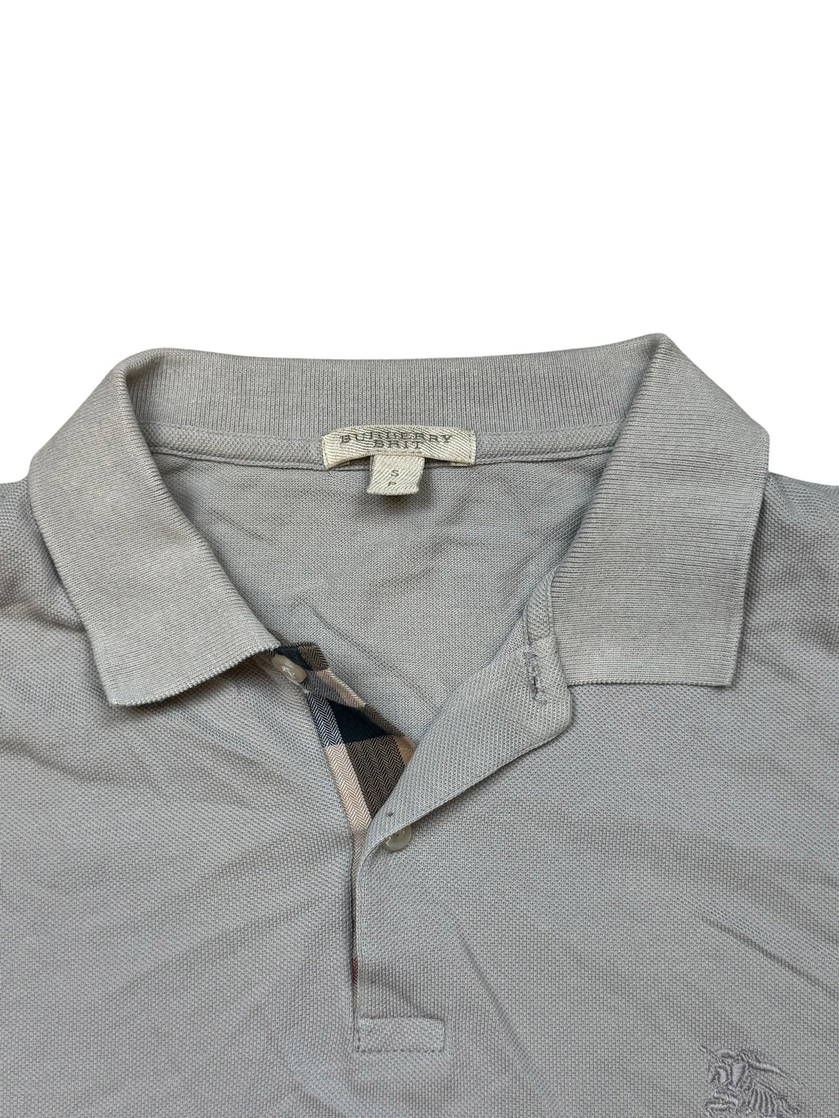 Archive No.9 vintage grey Burberry cotton polo shirt with signature check placket detail and embroidered logo