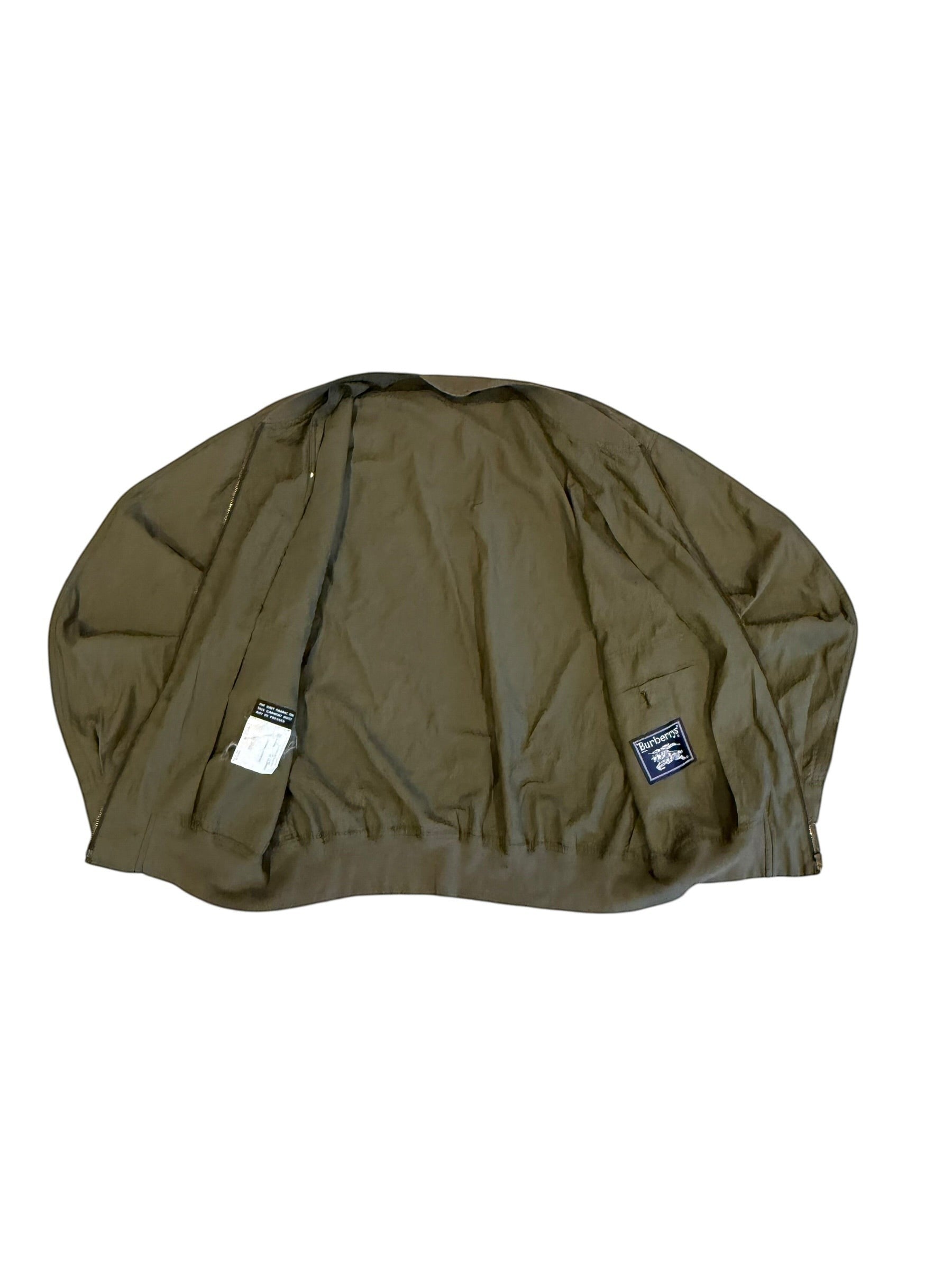 Archive No. 9 Burberry khaki lightweight bomber jacket, size Medium. Features breathable, wind-resistant fabric and classic understated style.