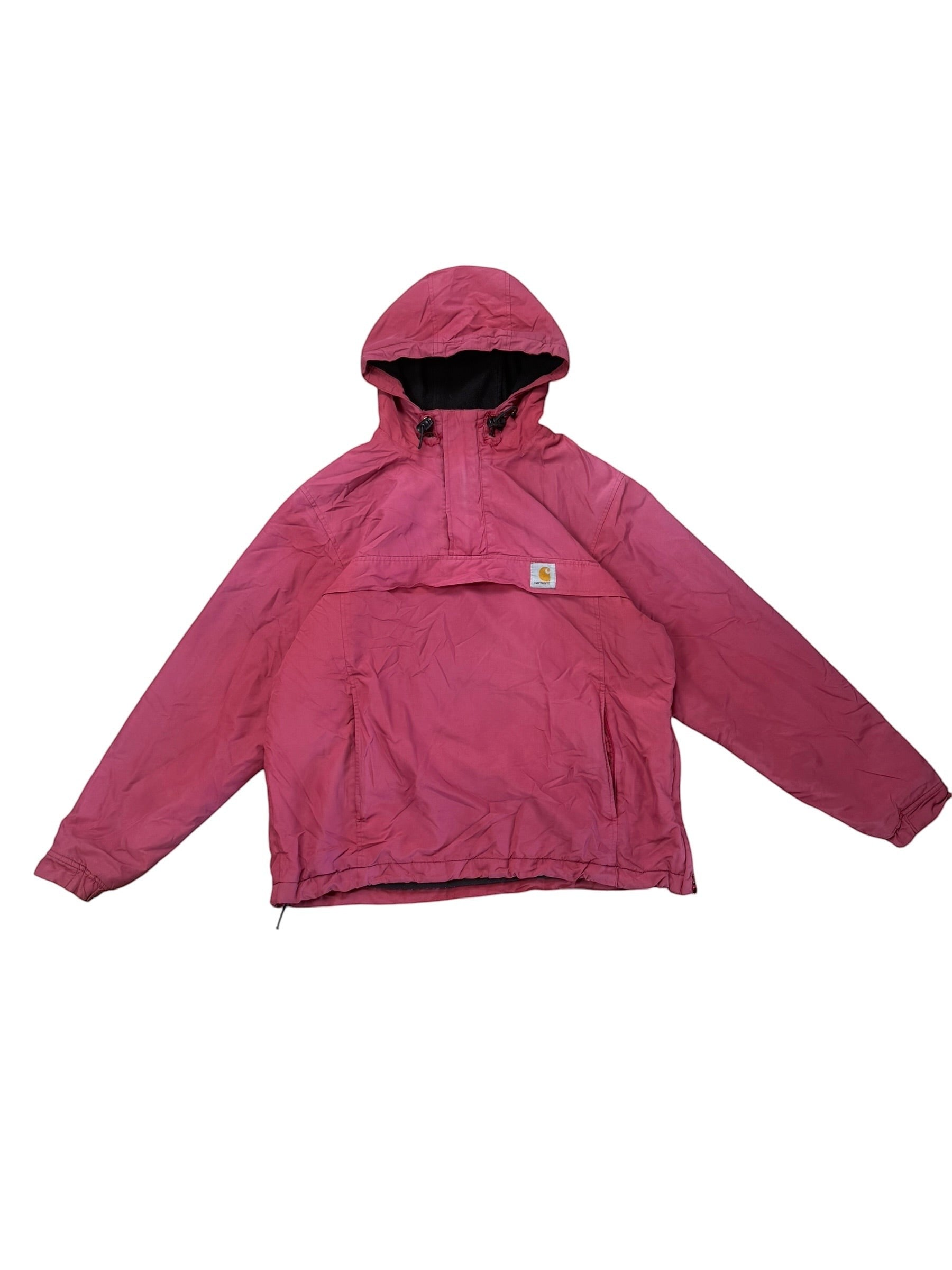 Archive No.9 burgundy 1/4 zip smock jacket with hood, fleeced interior, and wind/water-resistant features. Size L.