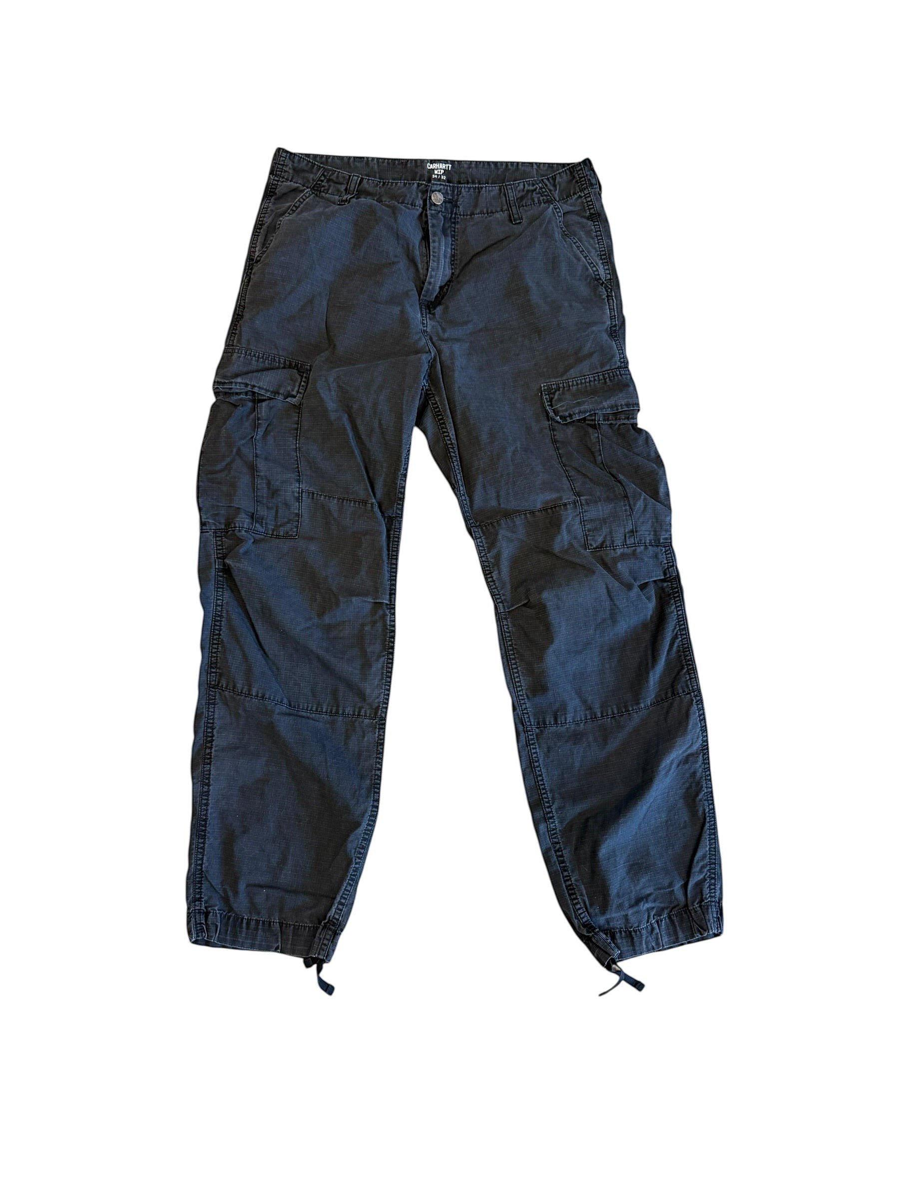 Archive No. 9 black Carhartt cargo aviation trousers with multiple pockets and drawstring ankles, size 32/34.