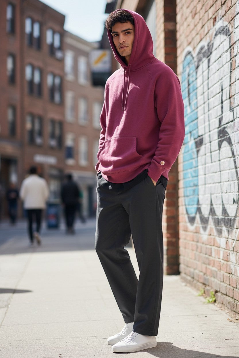 Archive No.9 burgundy Carhartt hoodie, size Small, with fleeced interior and front pocket.