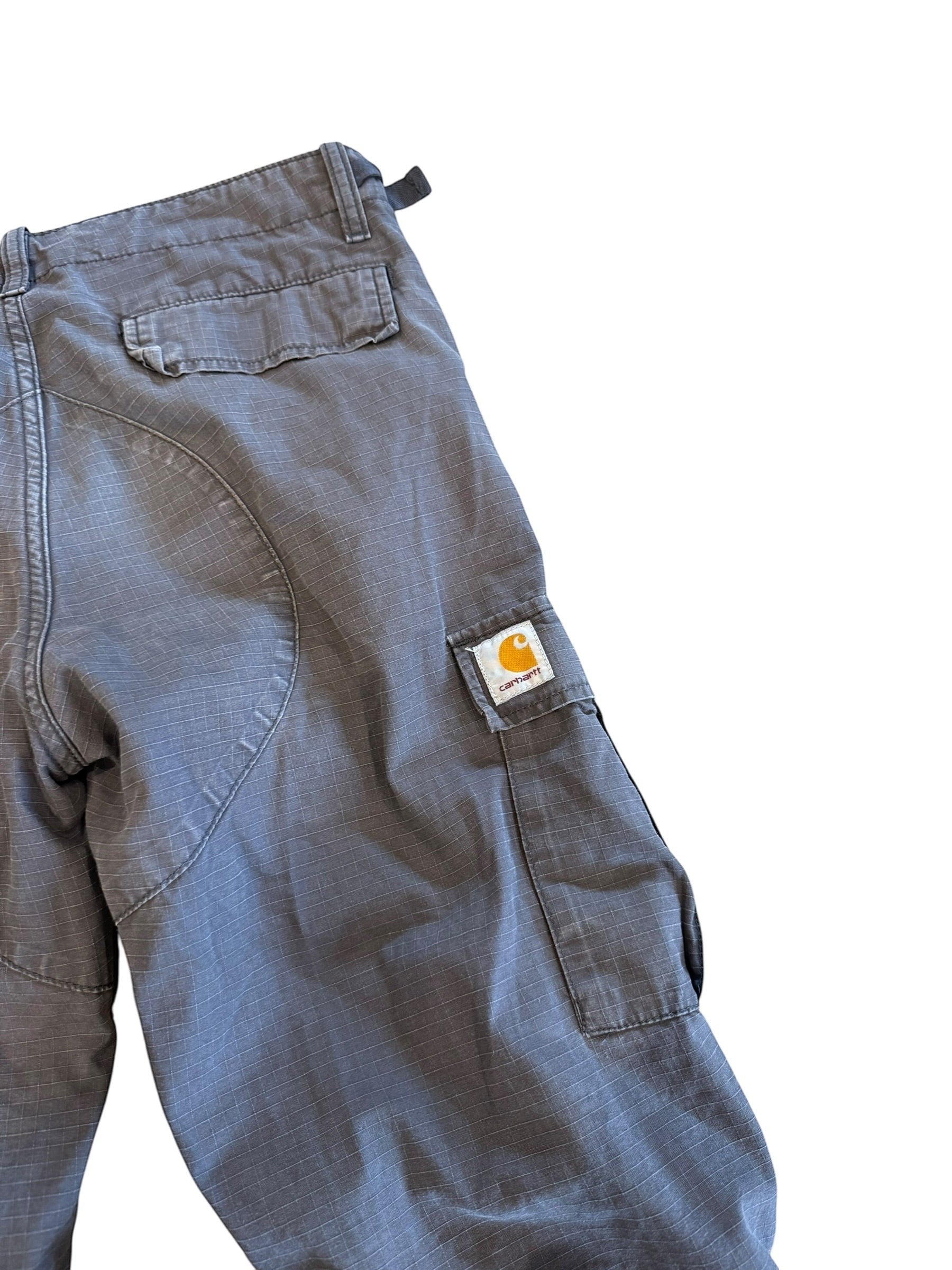 Archive No. 9 grey Carhartt cargo pants, 30/32 waist, lightweight, breathable, multi-pocket design.