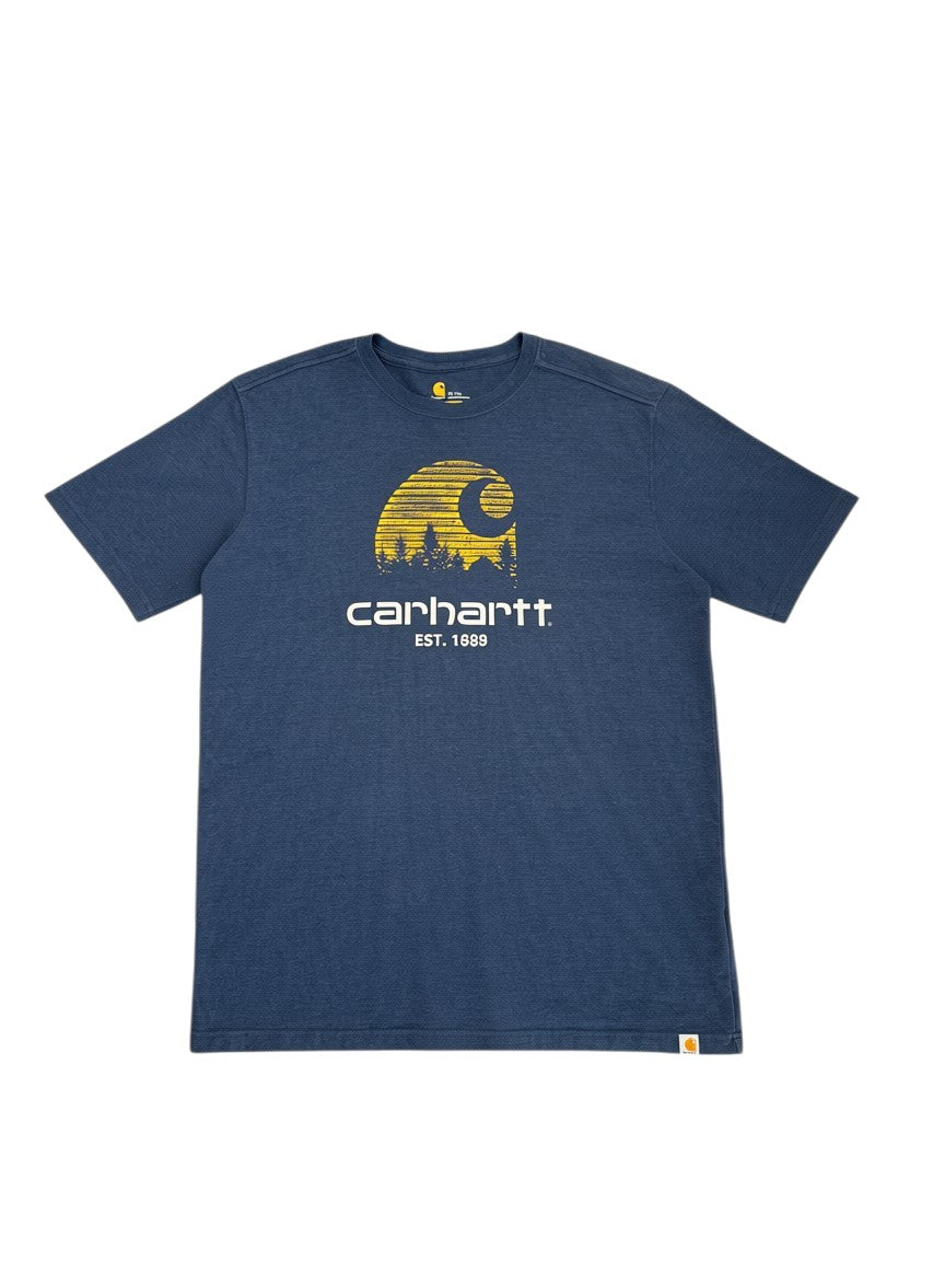 Archive No.9 grey Carhartt cotton t-shirt with a yellow graphic logo print on the chest and a regular fit.