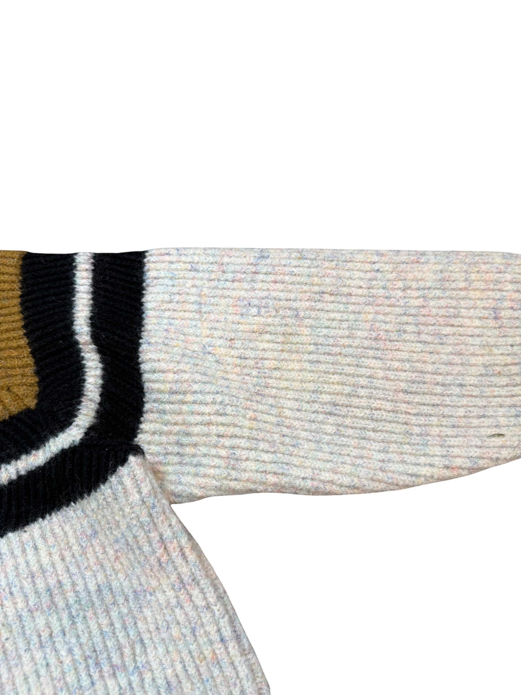 Archive No. 9 C.P. Company 90s knit jumper in beige, tan, and brown with striped detail. Soft knit construction.