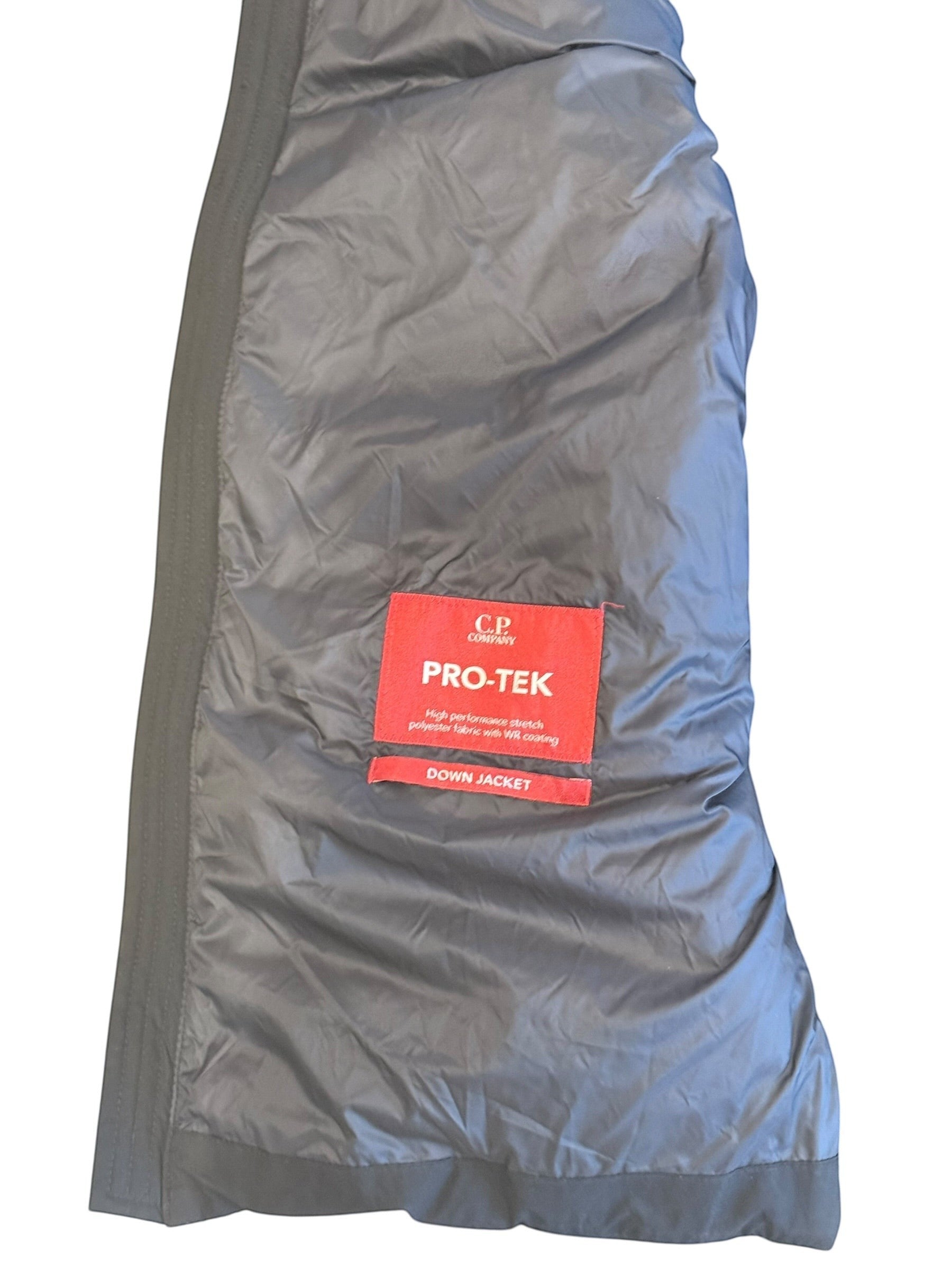Archive No. 9 C.P. Company black Pro-Tek down hybrid jacket with detachable hood, size Medium.