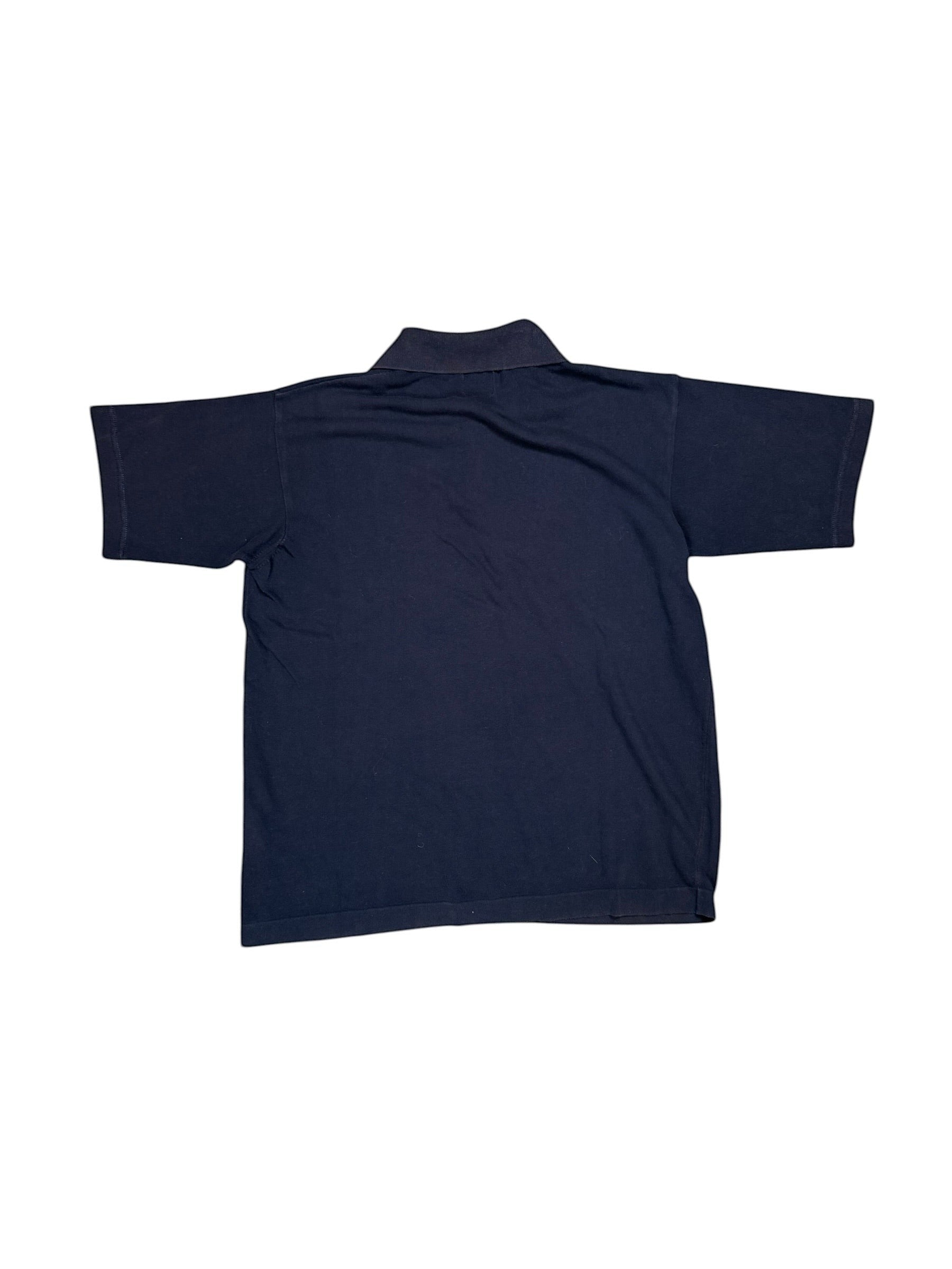 Archive No. 9 vintage C.P. Company black short-sleeve polo shirt with chest spell-out logo, size M.