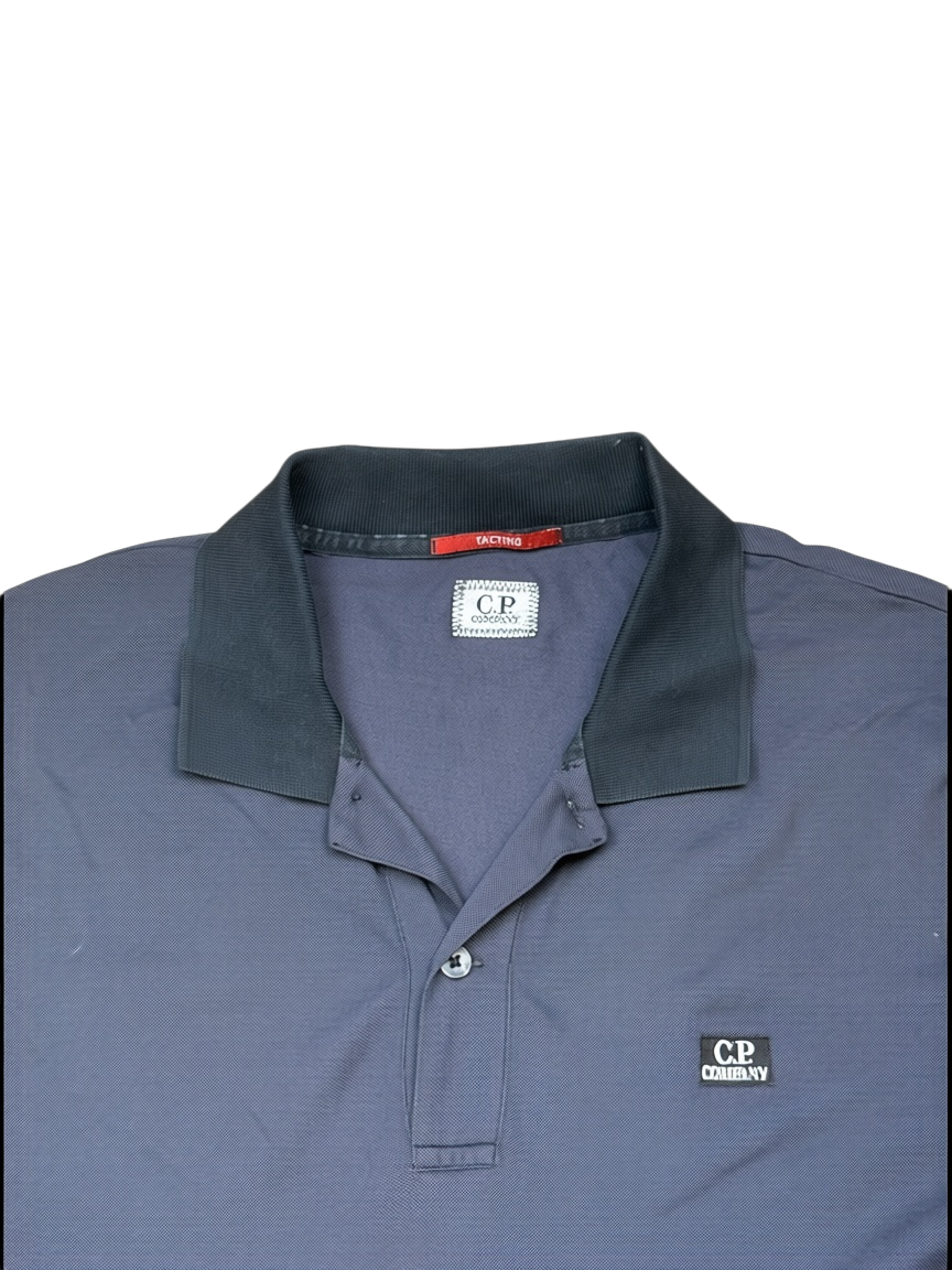 Archive No.9 C.P.Company black cotton Tacting polo shirt with ribbed collar and designer logo patch