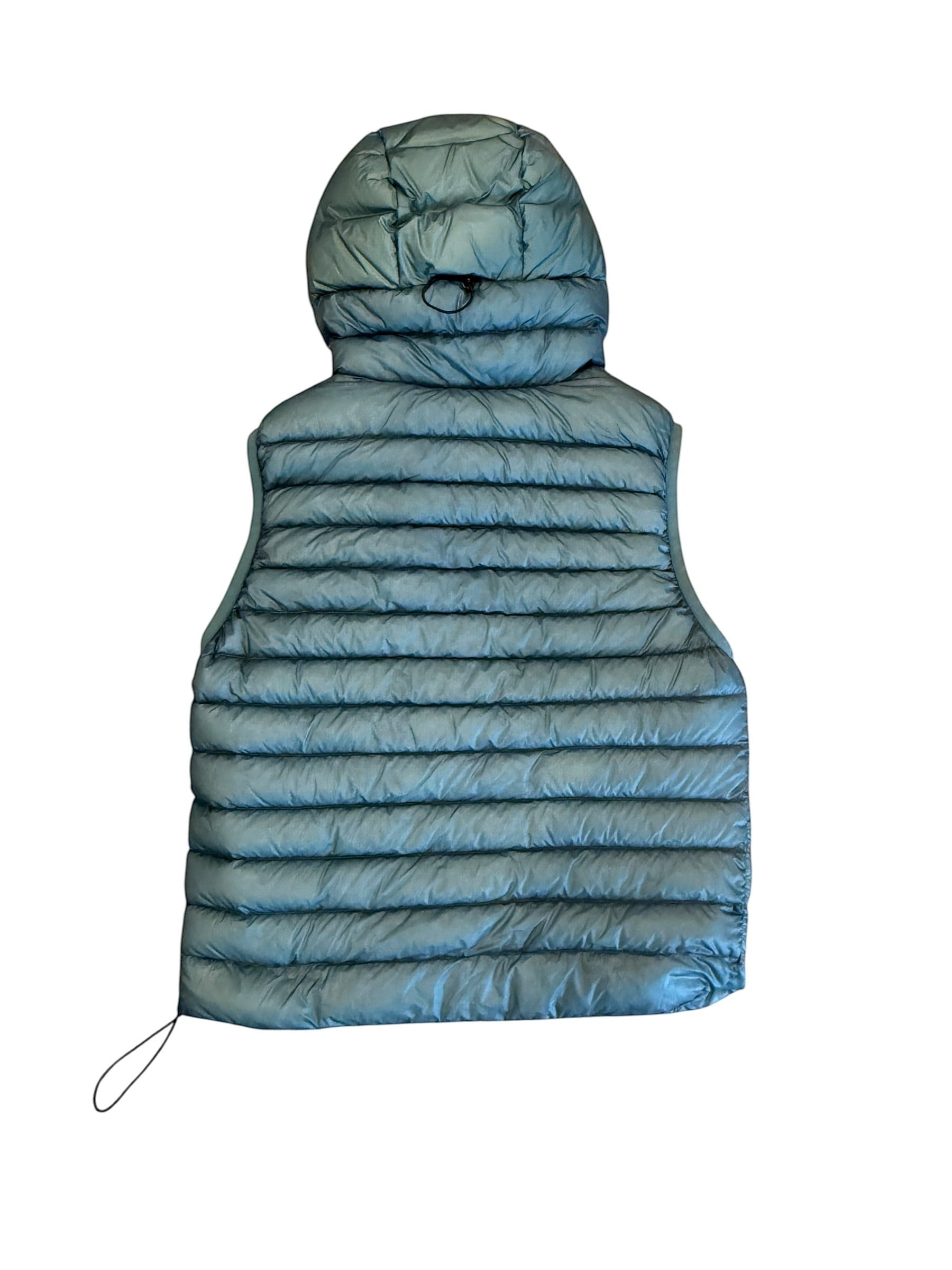 Archive No. 9 C.P. Company blue hooded DD Shell down-filled body warmer, size L. Lightweight and warm.