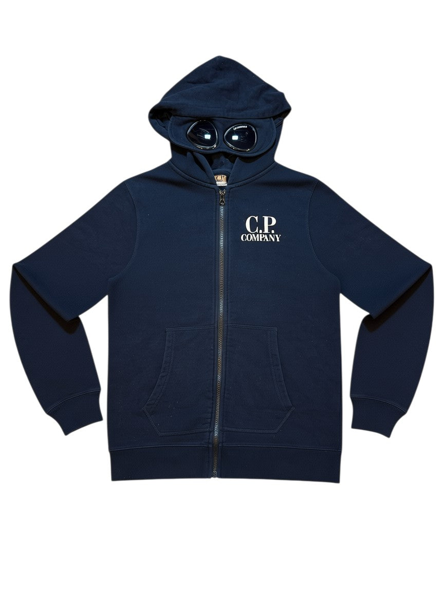 Archive No. 9 navy C.P. Company zip-up hoodie with integrated goggles on the hood and front logo. Size Small.