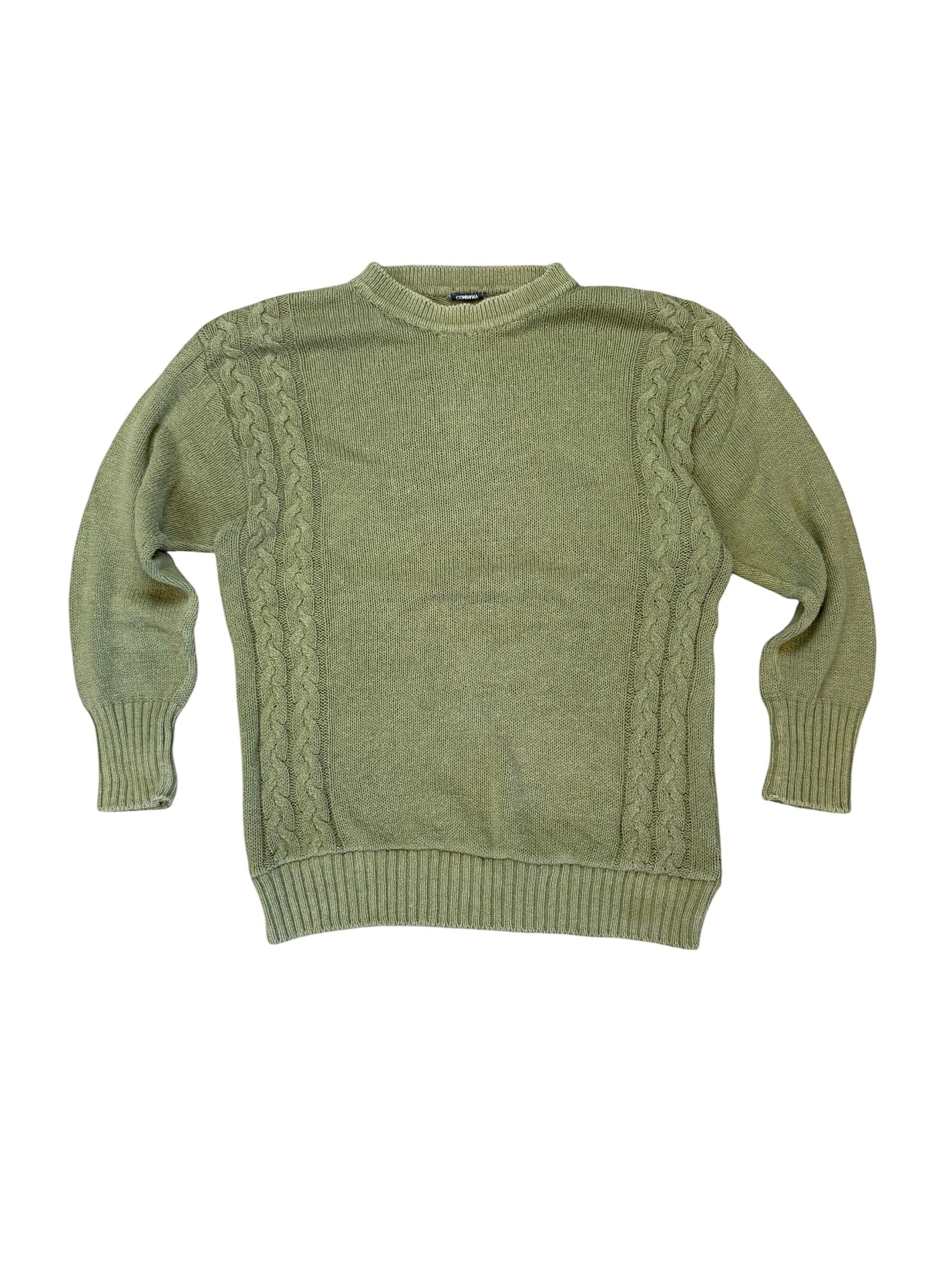 Archive No. 9 C.P. Company green wool cable knit jumper with rare Massimo Osti tag, size M.