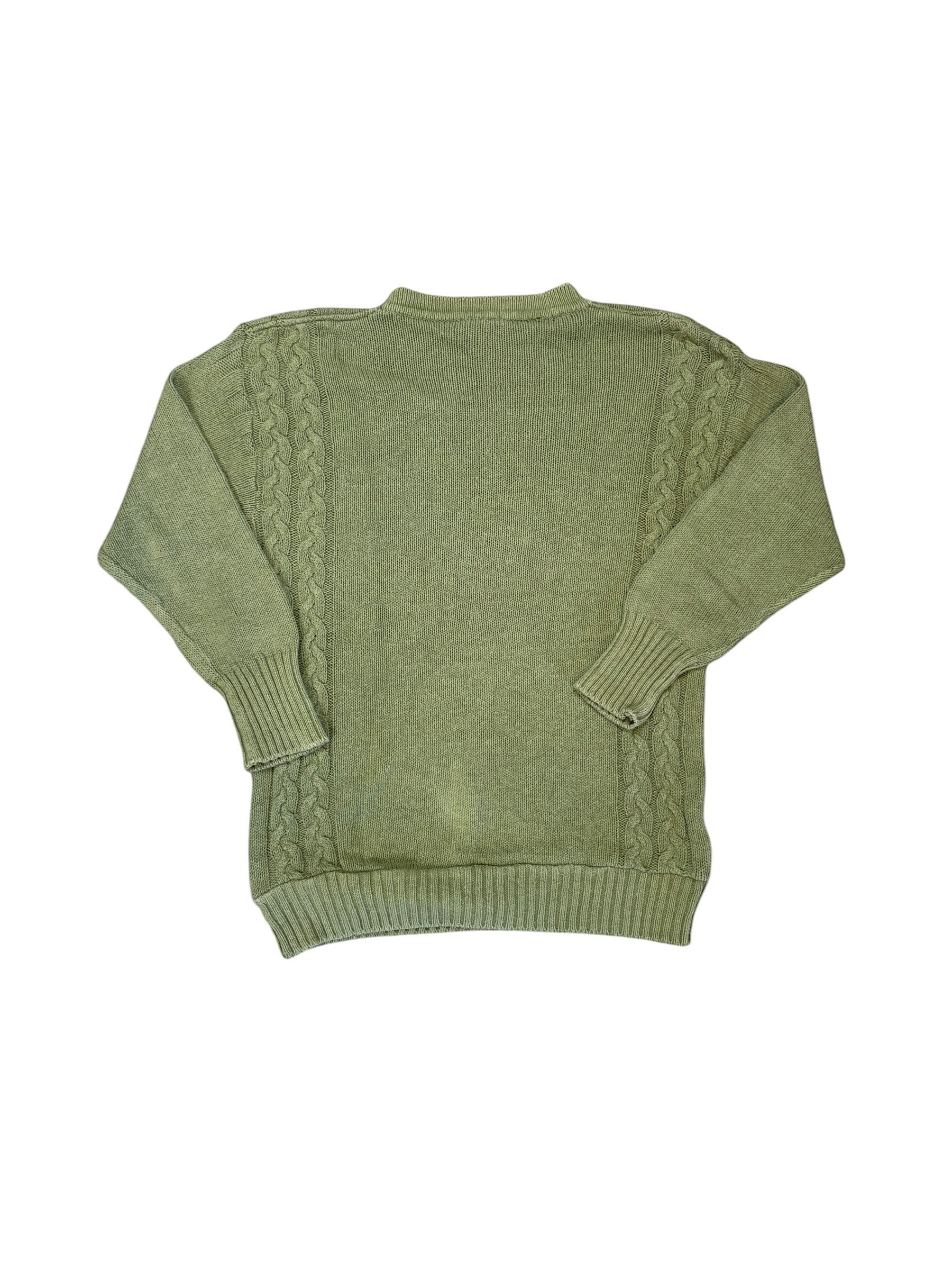 Archive No. 9 C.P. Company khaki green 100% wool hand-Knit Jumper with cable knit details, size M.